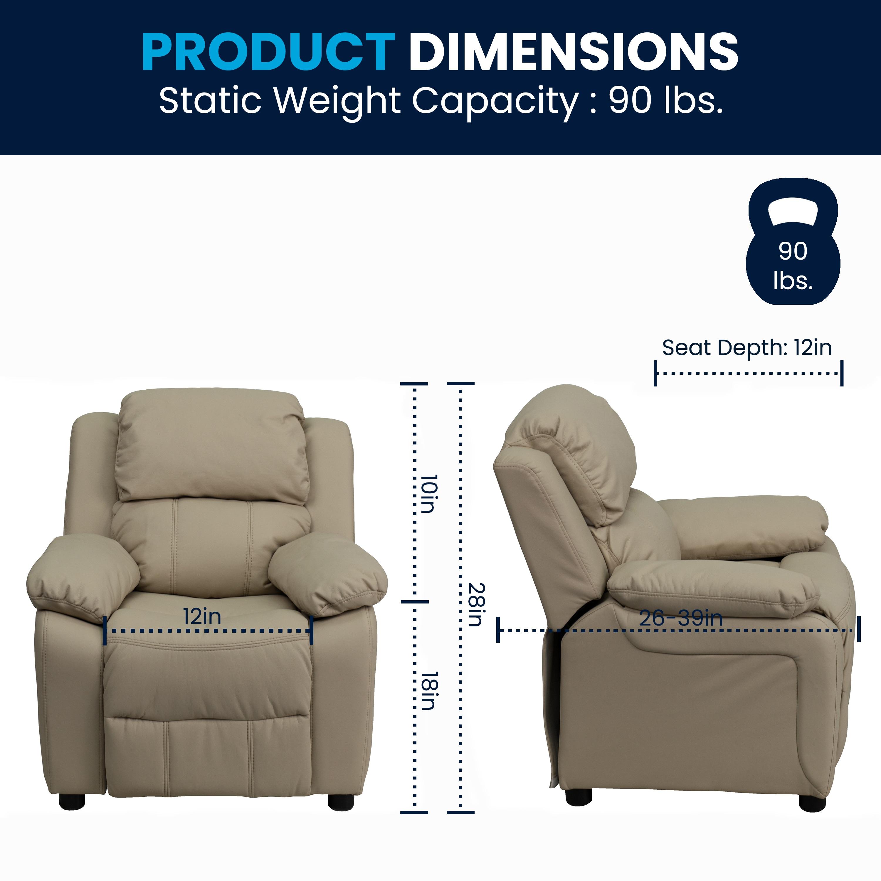 Flash Furniture Charlie Deluxe Padded Contemporary Beige Vinyl Kids Recliner with Storage Arms