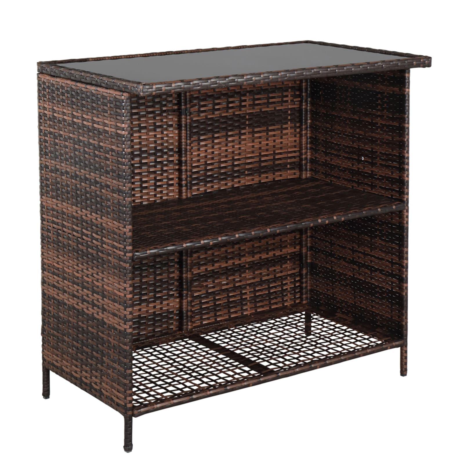 GoDecor 3 pcs Patio Outdoor Rattan Wicker Bar Set, Brown, Wicker Bistro Set with 2 Bar Stools and 1 Wicker Bar Table, Brown