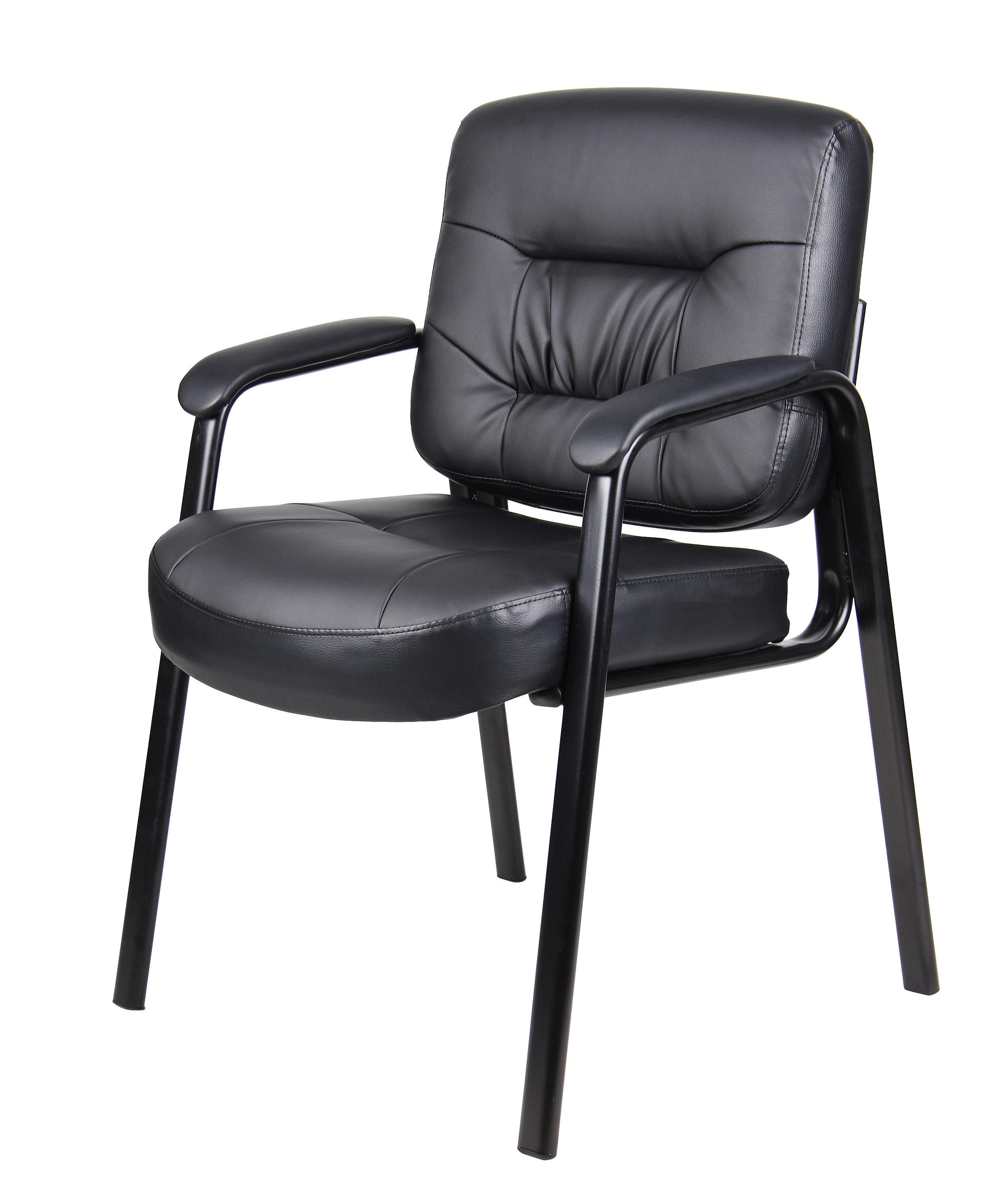 Boss Office Products B7509 Leather Guest Chair with Steel Frame, Black