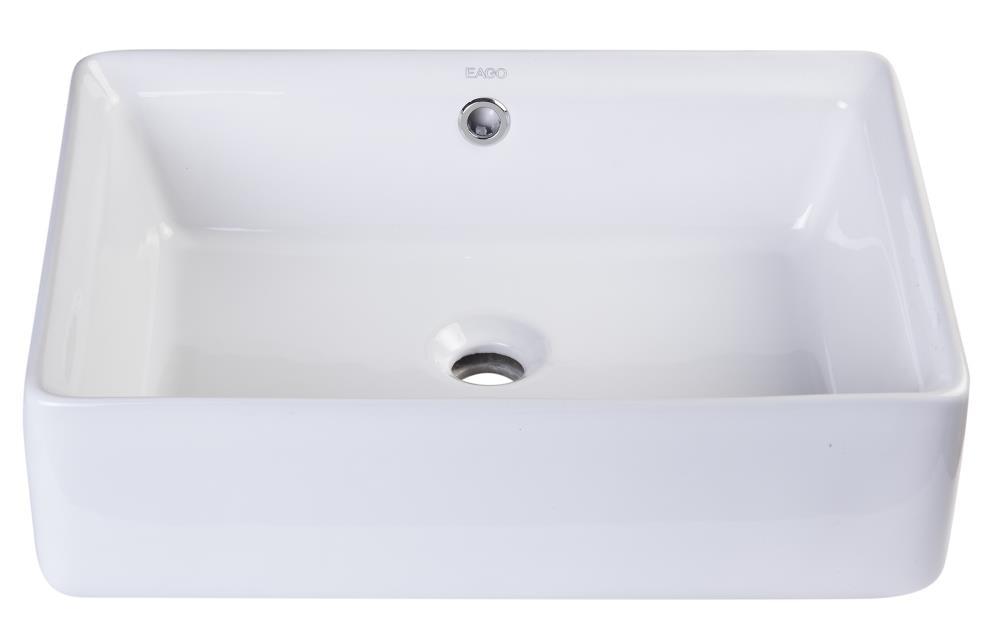 EAGO 14.125'' White Porcelain Rectangular Bathroom Sink with Overflow