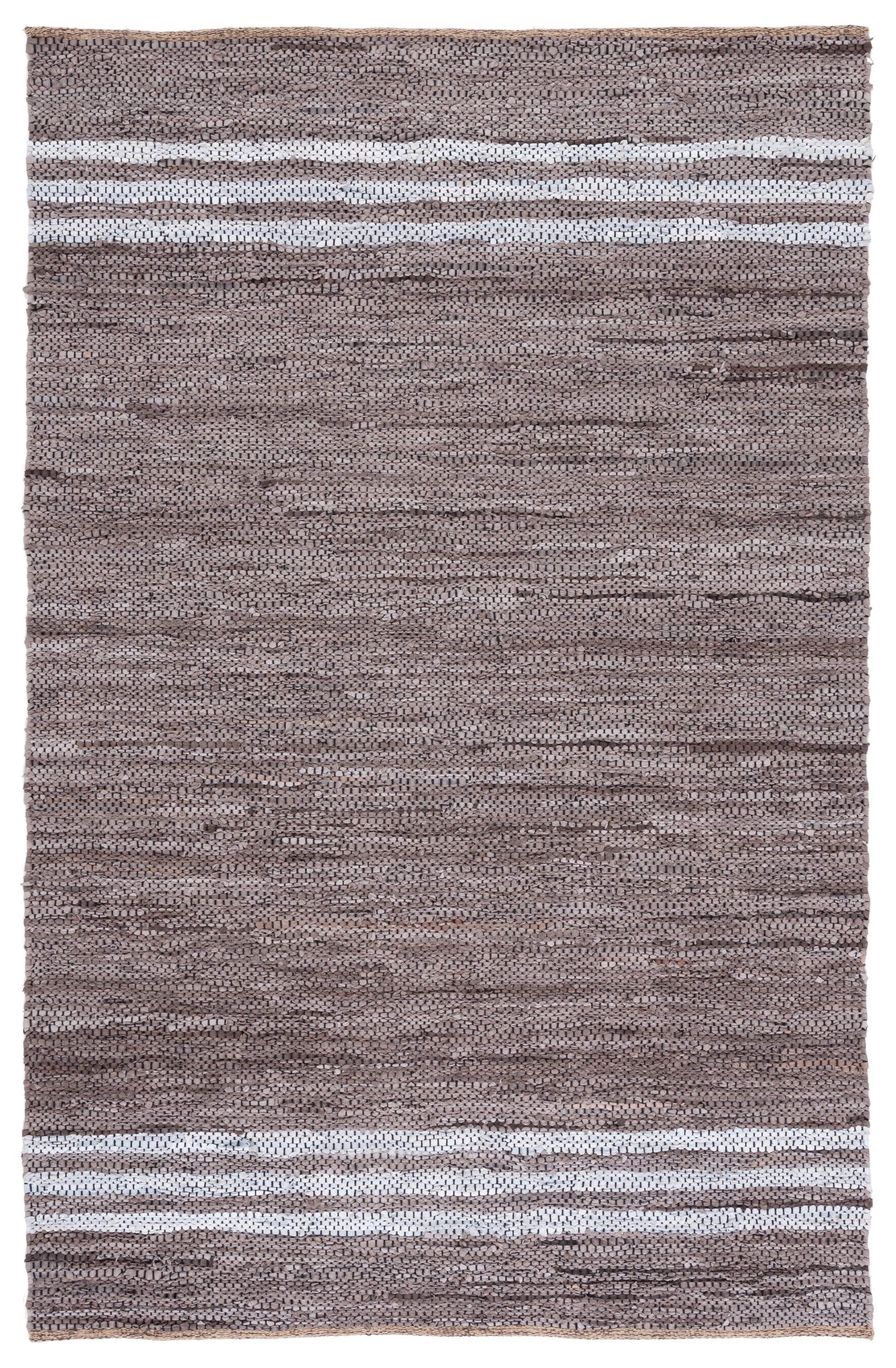 Vintage Leather VTL400 Hand Woven Indoor Area Rug - Silver/Ivory - 5'x8' - Safavieh