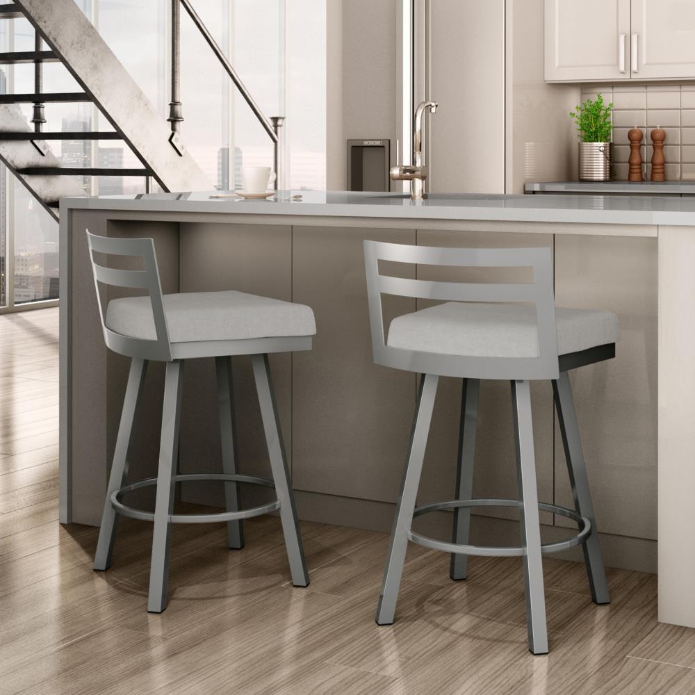 Amisco Derek 30 In. Swivel Bar Stool - Light Grey Polyurethane / Metallic Grey Metal