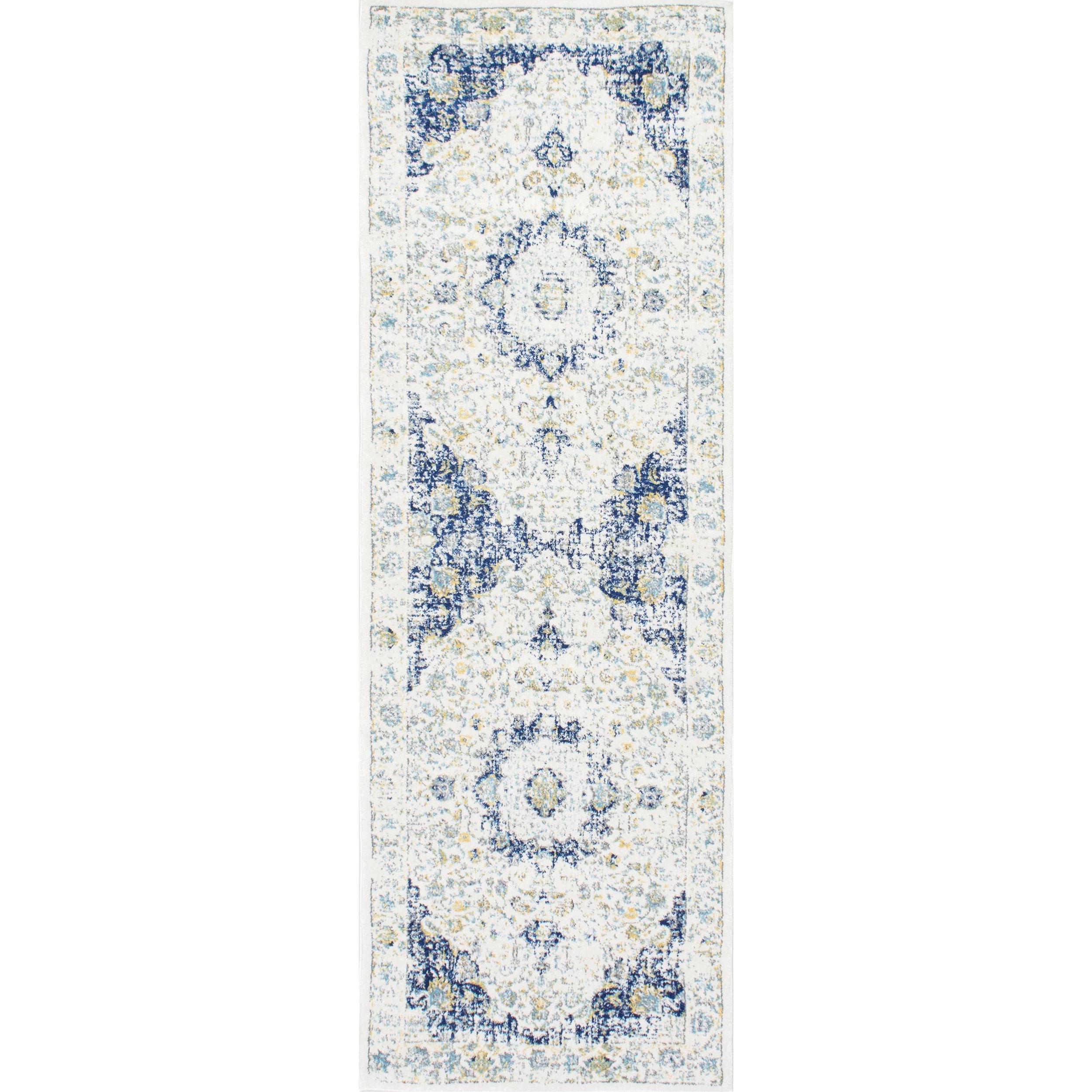 2'6"x10' Verona Vintage Persian Style Runner Rug Blue - nuLOOM: Classic Medallion Pattern, Low Pile, Indoor Use