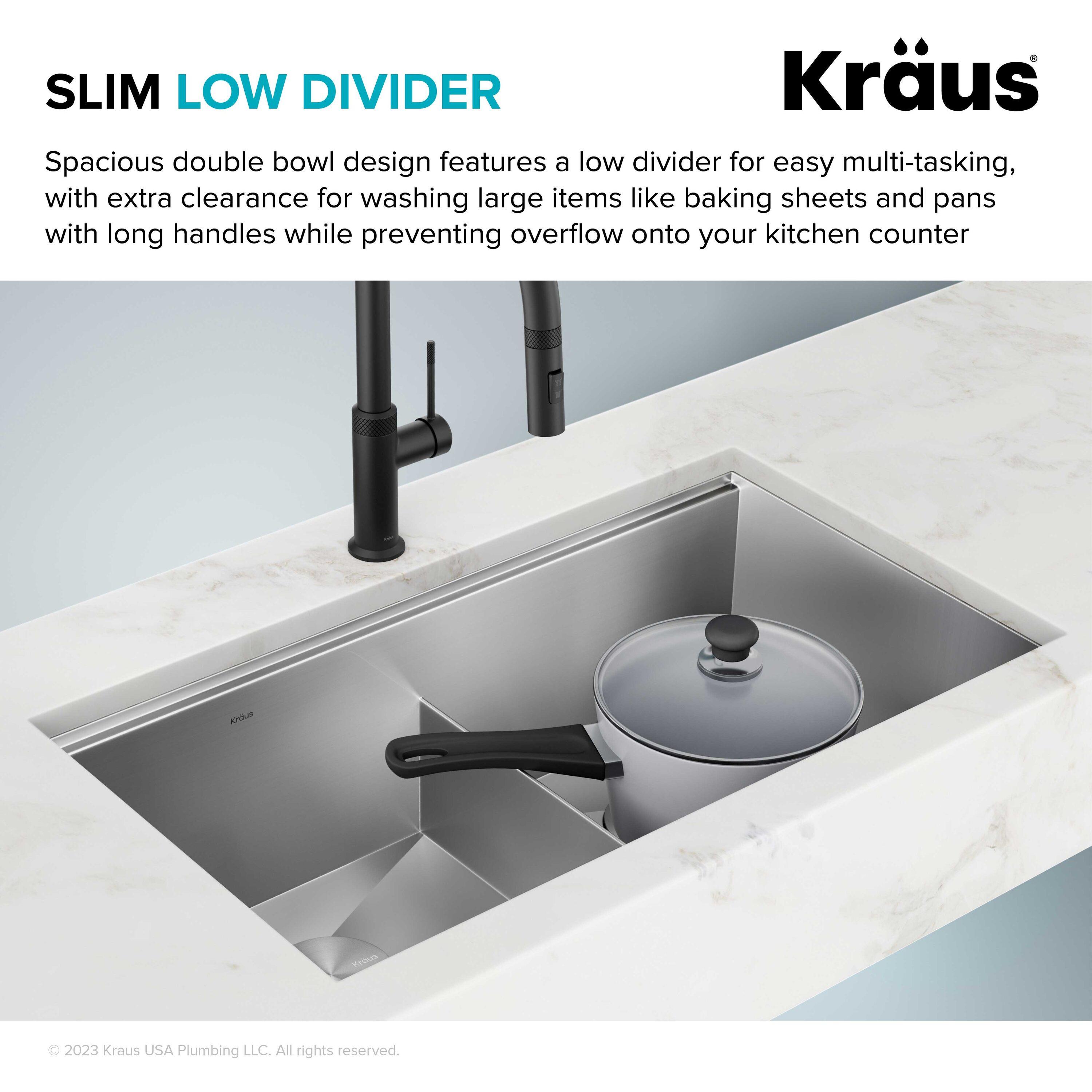 KRAUS Kore™ Workstation 33-inch L Undermount 16 Gauge Double Bowl Stainless Steel Kitchen Sink with Accessories