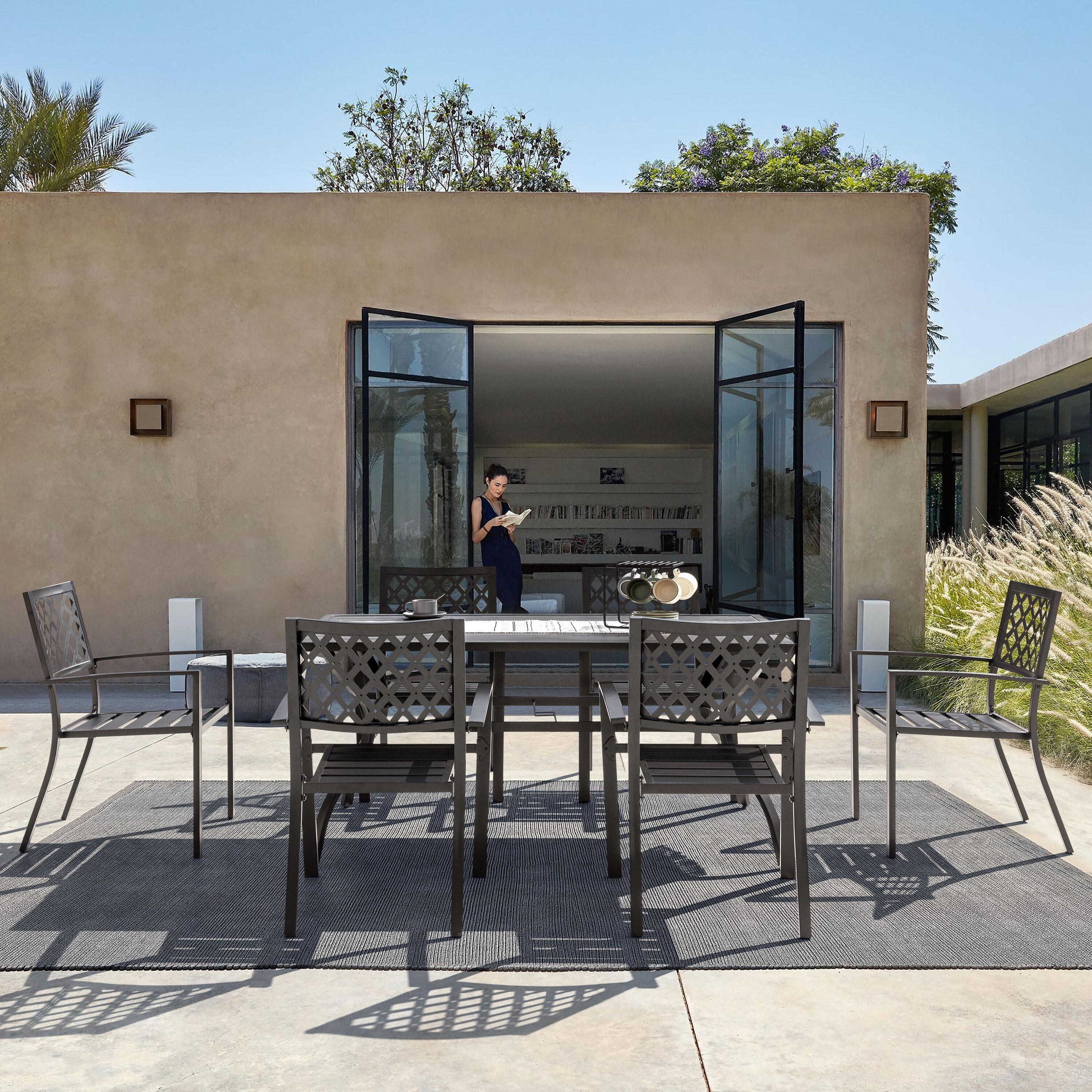 Nuu Garden Outdoor 7-Piece Iron Dining Set with 1.77'' Umbrella Hole