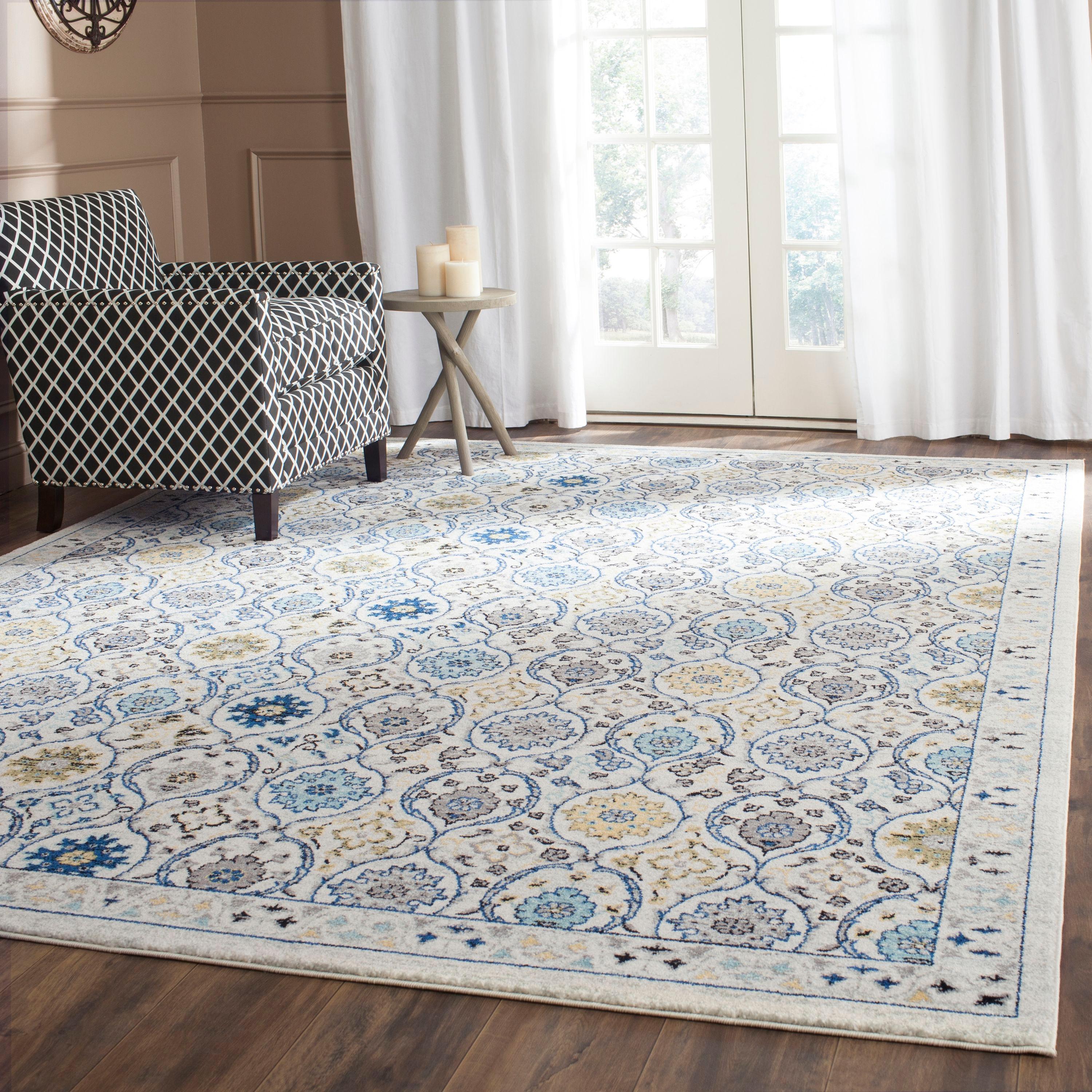 Evoke EVK210 Power Loomed Area Rug - Ivory/Blue - 6'7"x9' - Safavieh.
