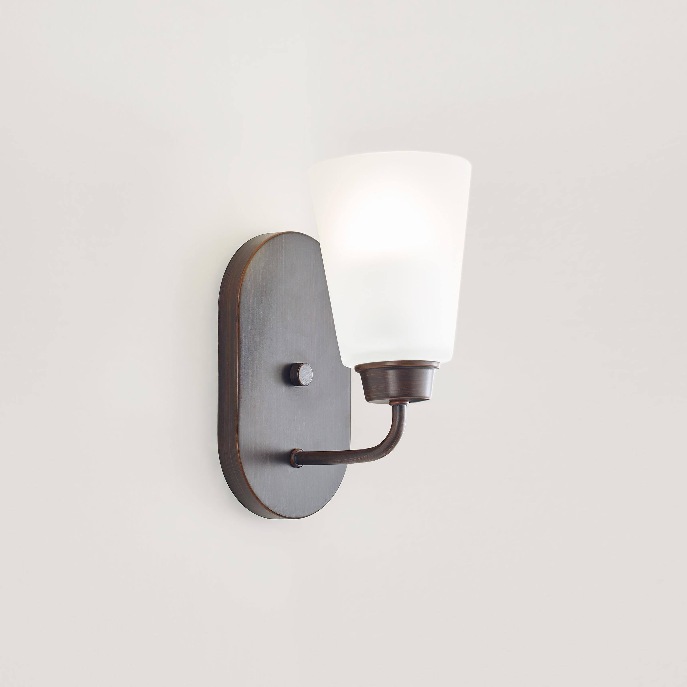 Bronze Kerrville Energy Star Wall Sconce with Satin Etched Glass Shade