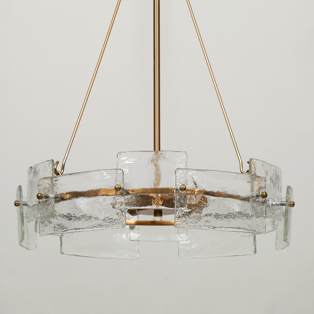 Modern Glam Gold 6-Light Drum Chandelier Textured Glass Pendant Light for Dining Room - D 20.5" x H 24"