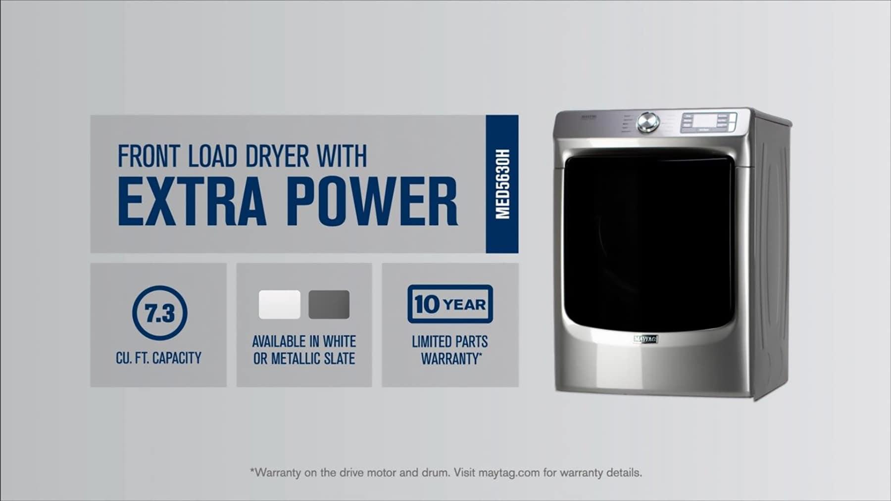 Maytag MED5630HW 7.3 Cu. Ft. White Front Load Electric Dryer with Extra Power and Quick Dry Cycle