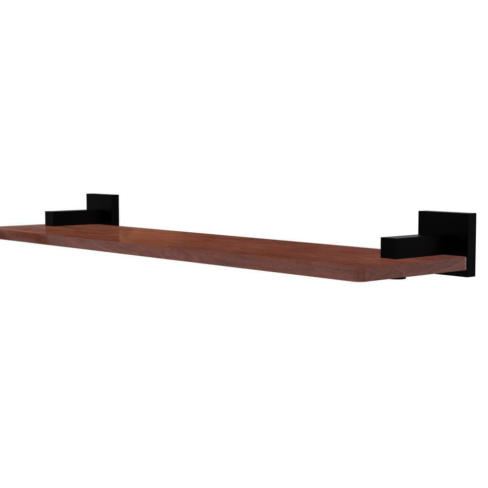 Matte Black 22" IPE Ironwood Solid Shelf with Brass Hardware