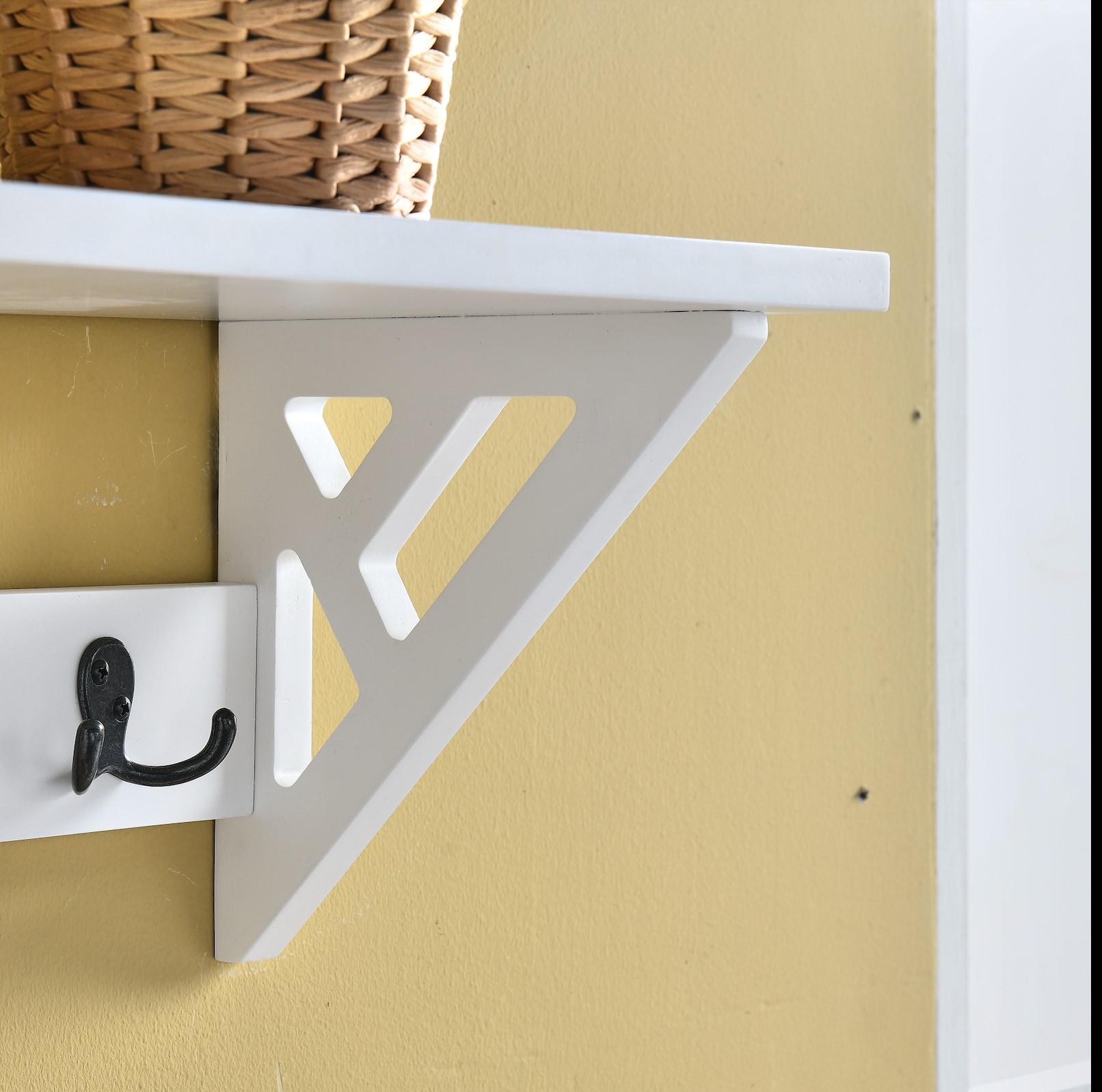 Alaterre Furniture Coventry 36 in. Wall Mounted Coat Hooks With Storage Shelf, Easy Assembly, Traditional Modern Décor, White