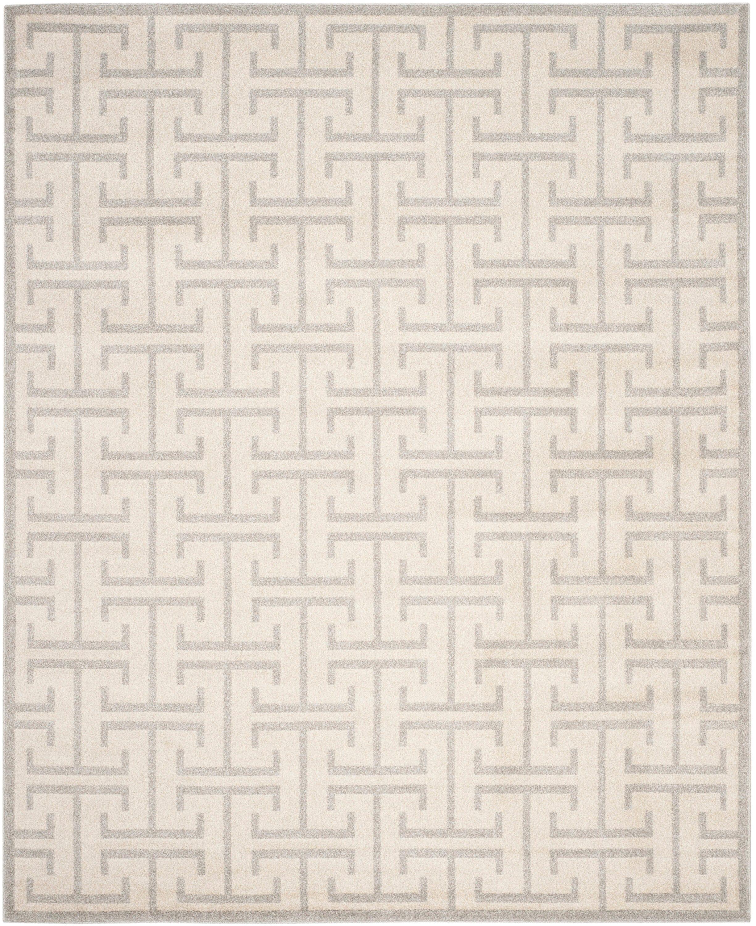 Ivory and Light Gray Rectangular 9' x 12' Synthetic Rug