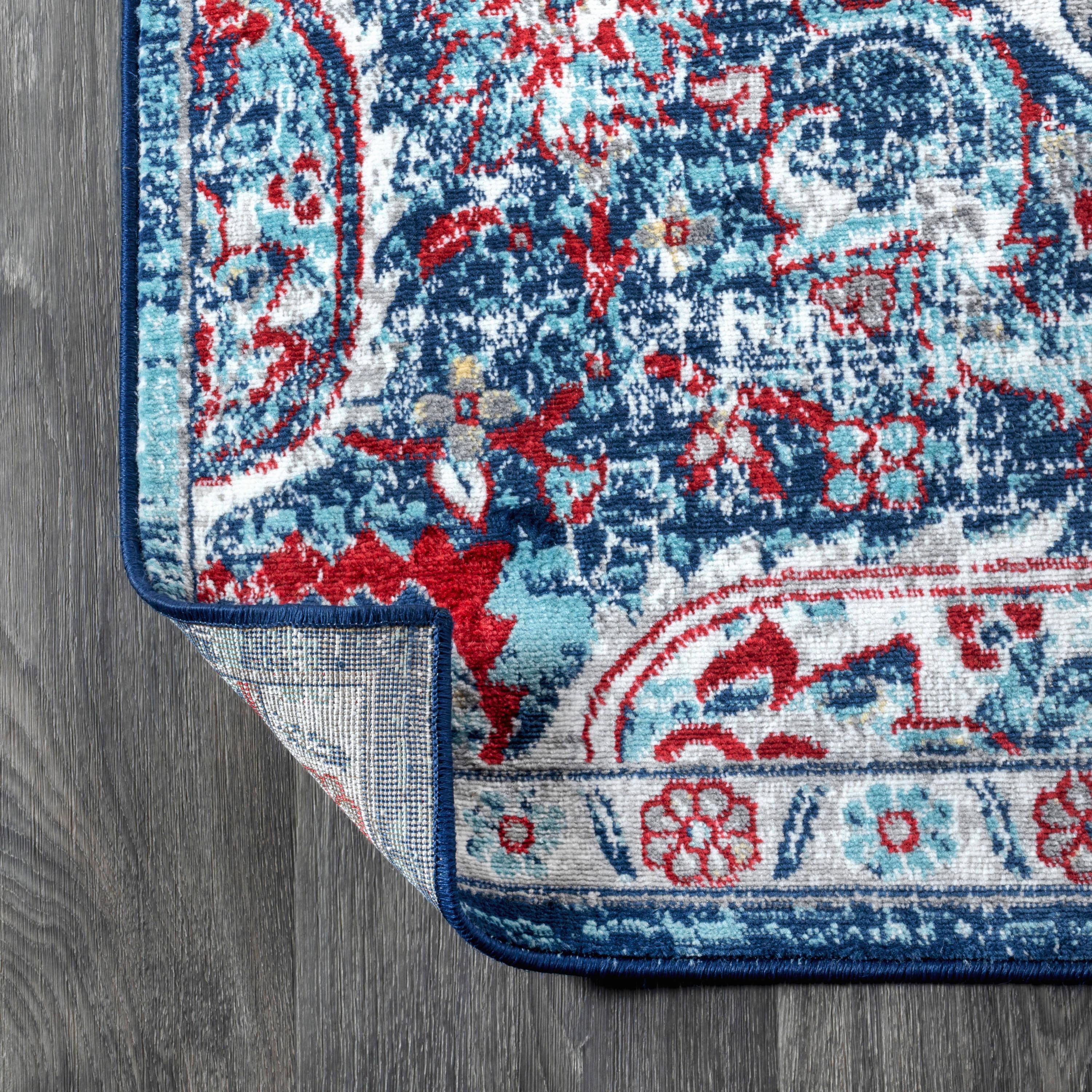 5'x8' Modern Persian Vintage Medallion Area Rug, Red/Navy - JONATHAN Y