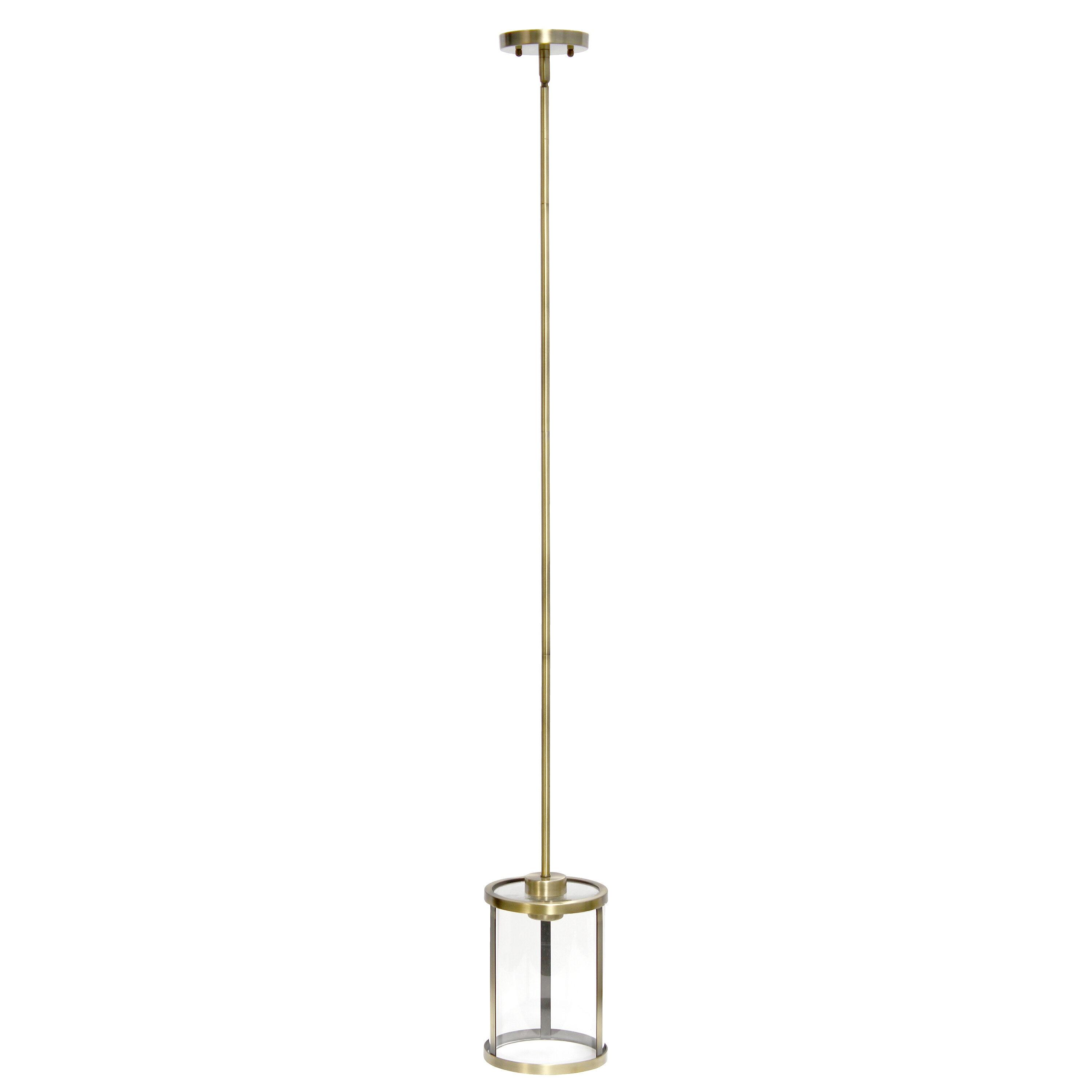 1-Light 9.25" Modern Farmhouse Adjustable Hanging Cylindrical Clear Glass Pendant Fixture with Metal Accent - Lalia Home