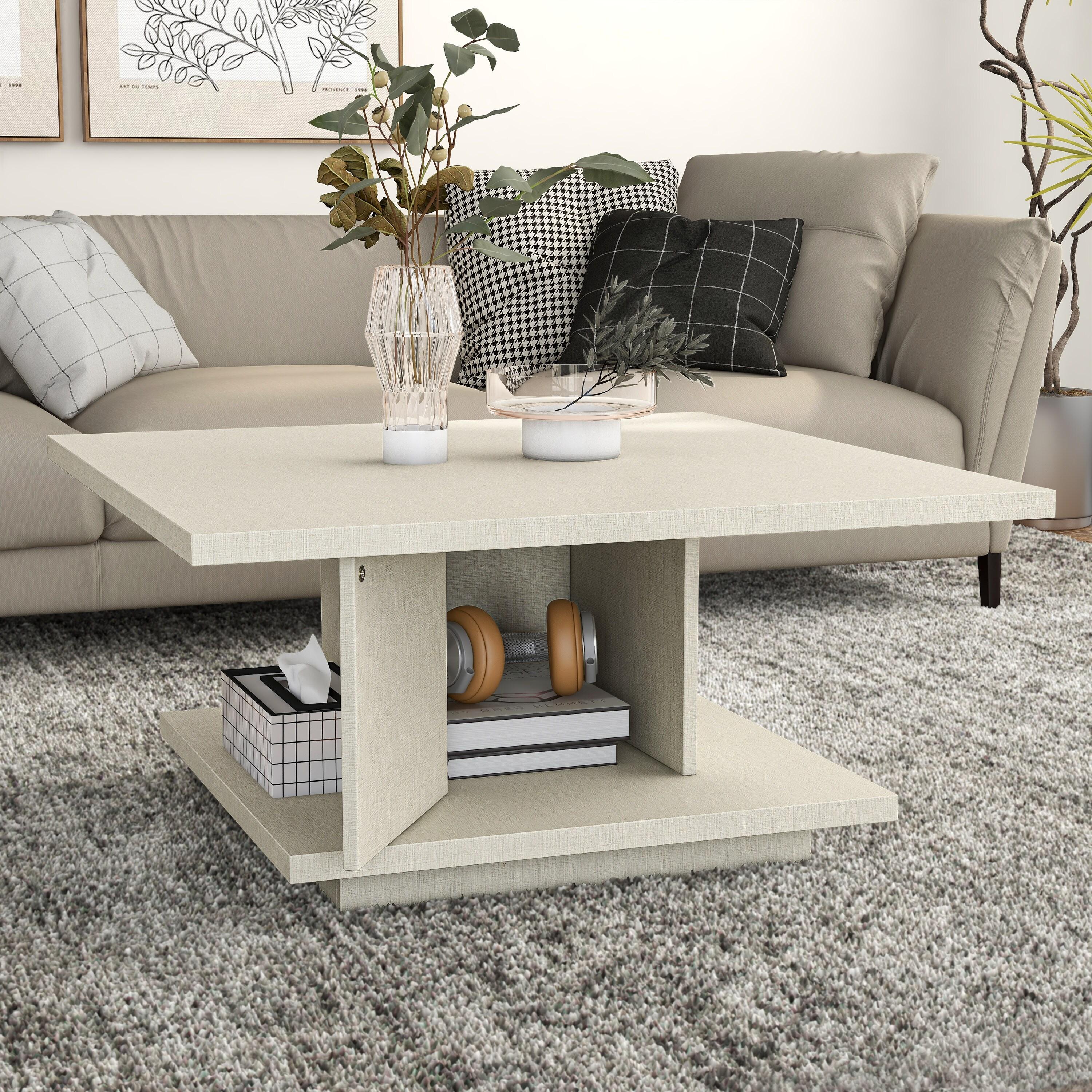 24/7 Shop At Home Traci 31" Square Coffee Table: Modern Design, Pedestal Base, MDF & Veneer