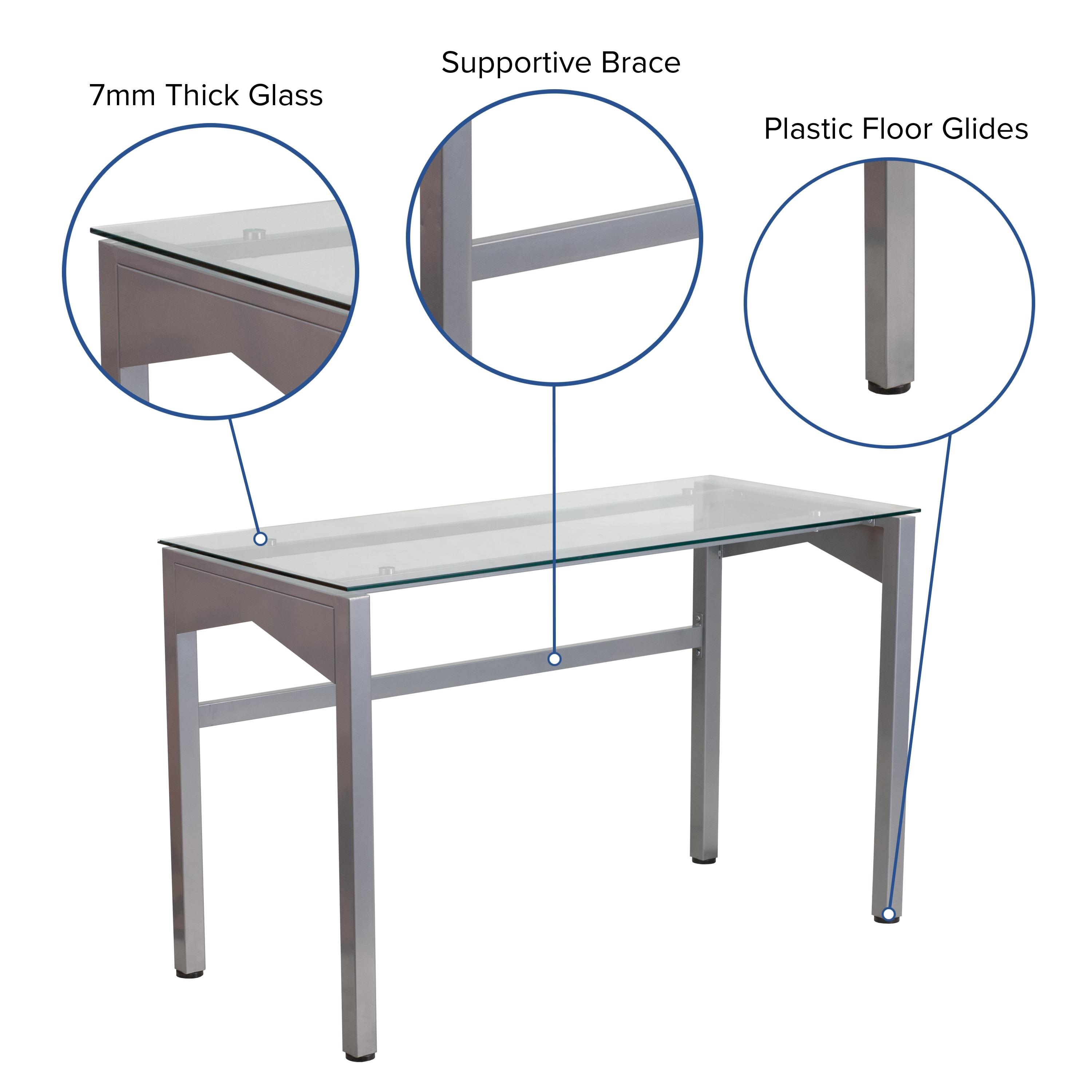 Flash Furniture Contemporary Clear Tempered Glass Desk with Geometric Sides