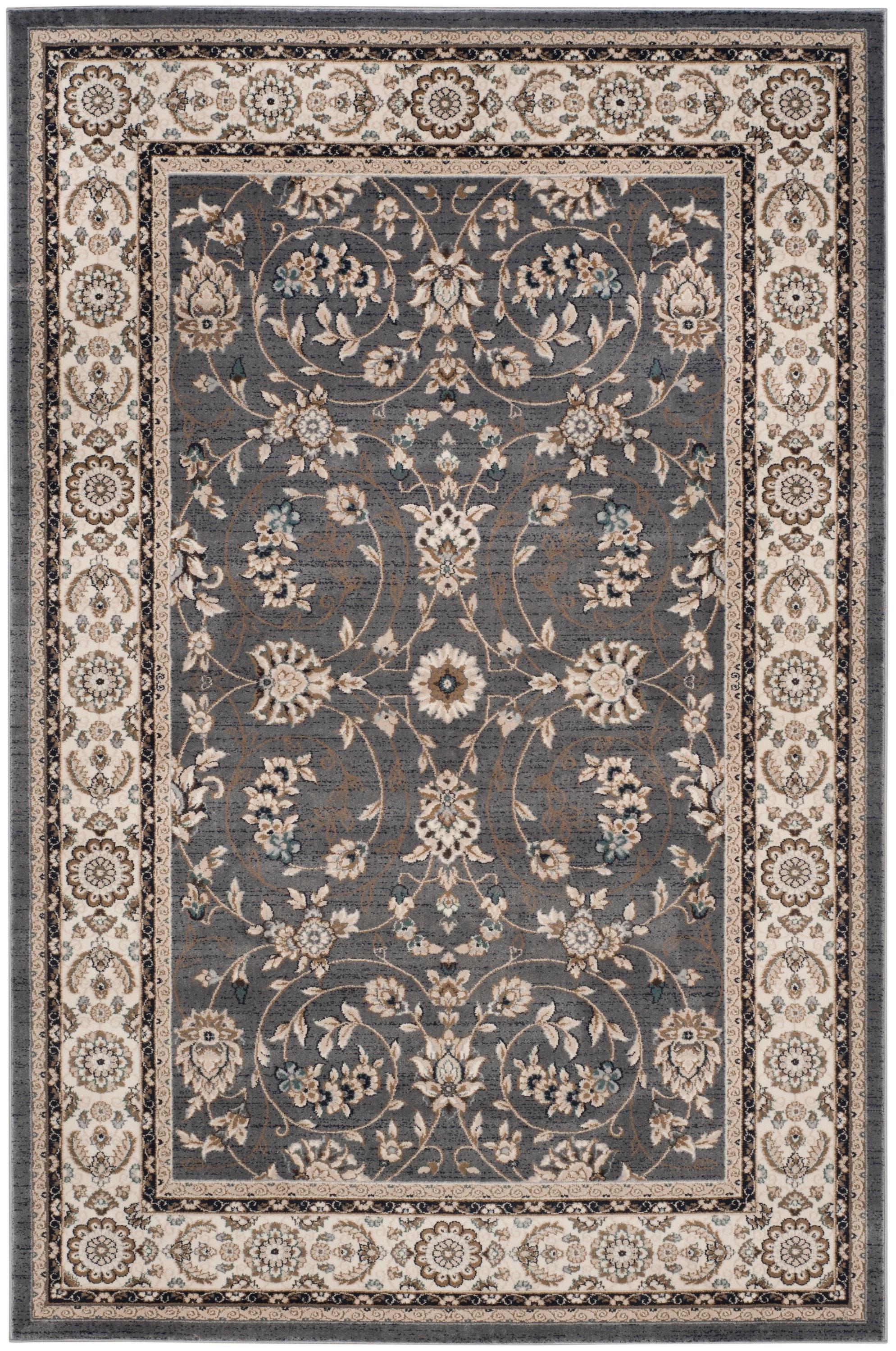 Grey and Cream Floral Synthetic 9' x 12' Area Rug