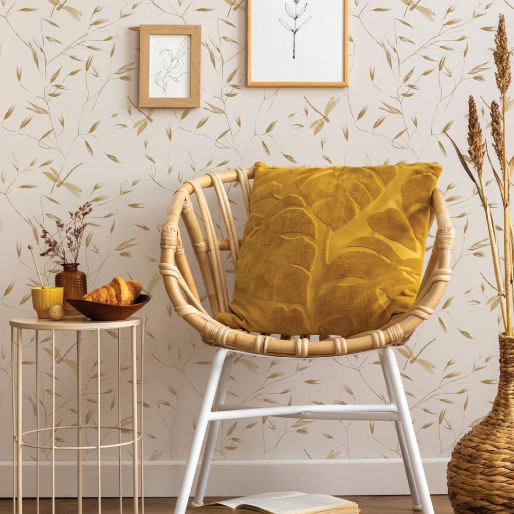 Tempaper & Co.® Dragonfly Removable Peel and Stick Wallpaper, Golden Ochre, 28 sq. ft.: Botanical Vinyl, Prepasted, Leaf Pattern