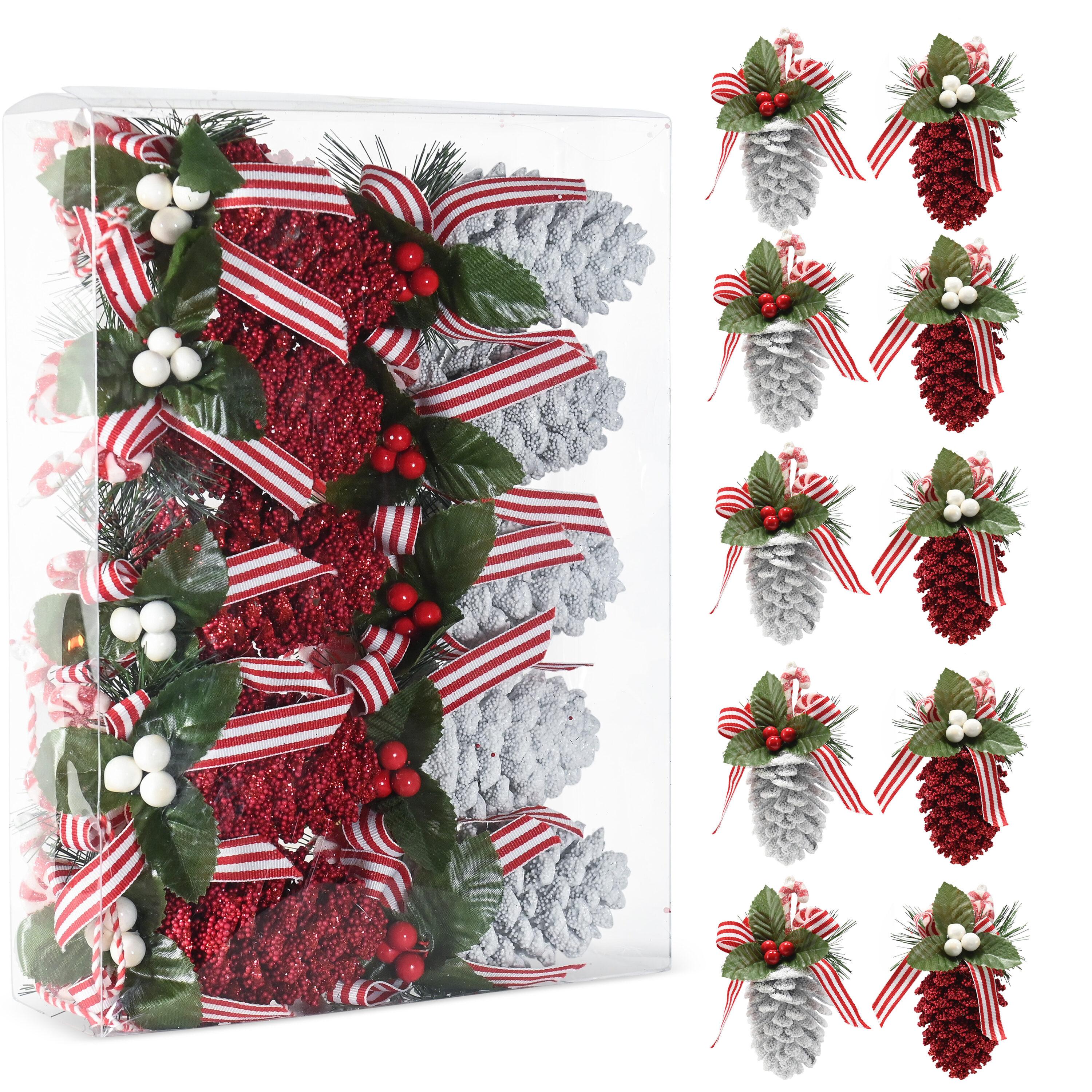 Ornativity Red and White Pinecone Ornaments - 10 Pack