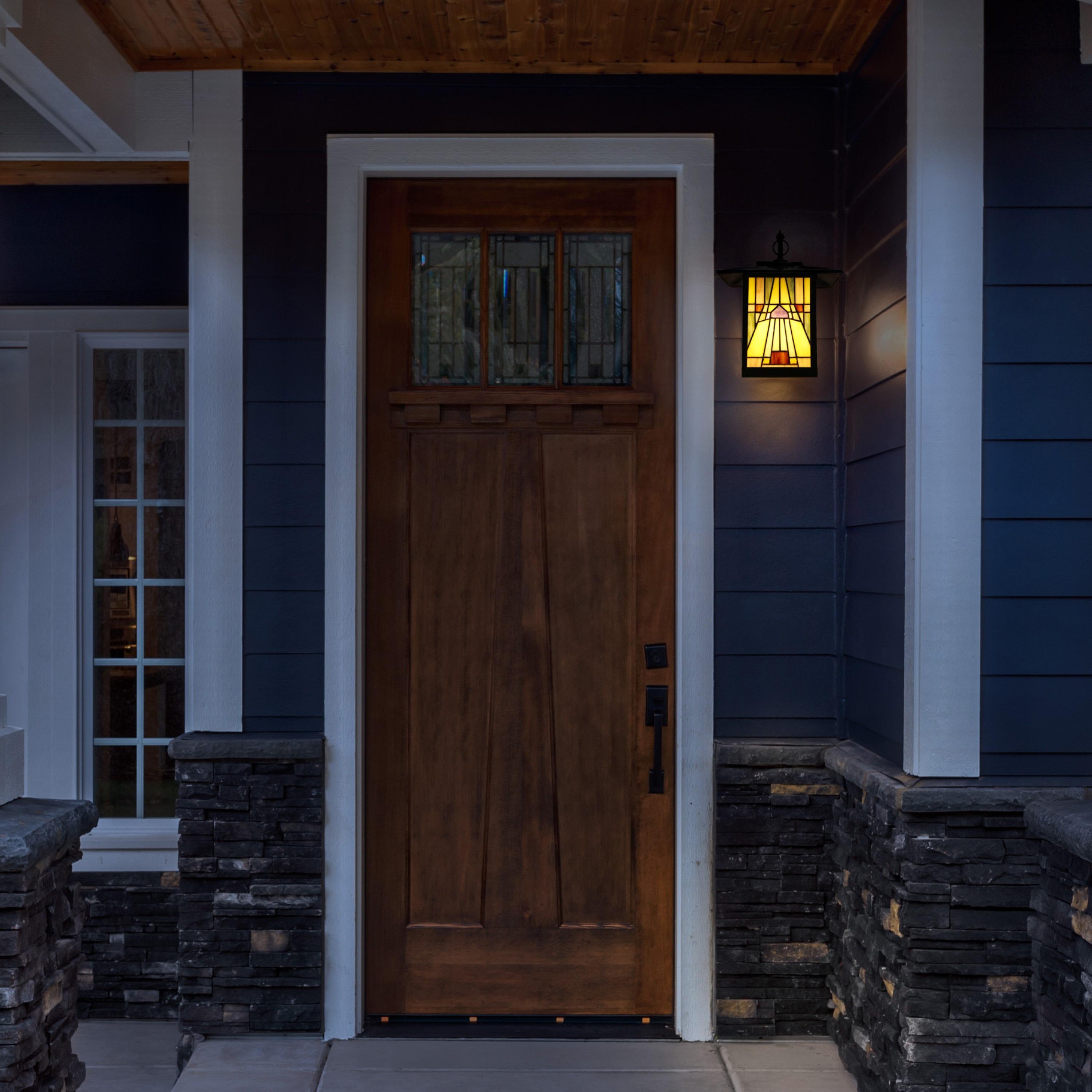 11.75" 1-Light Mona Mission Style Outdoor Wall Lantern Sconce Bronze - River of Goods: Stained Glass, ETL Listed, Weather-Resistant