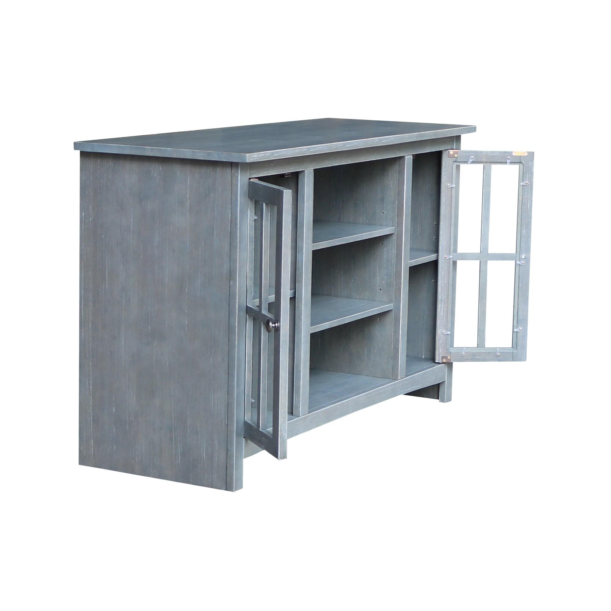 TV Stand for TVs up to 52" with 2 Doors Heather Gray/Antiqued Rubbed - International Concepts: Solid Parawood, Metal Hardware