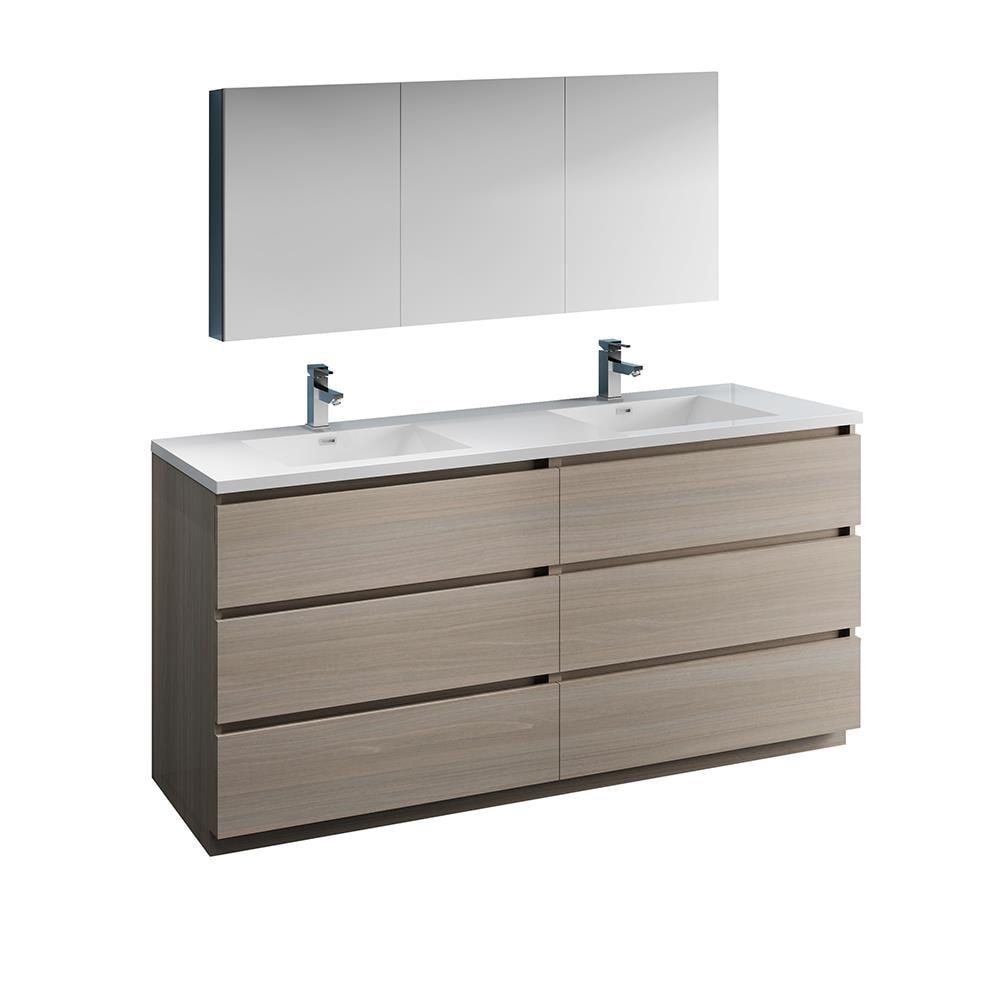 Fresca Lazzaro 72" Modern Wood Bathroom Vanity with Medicine Cabinet in Gray