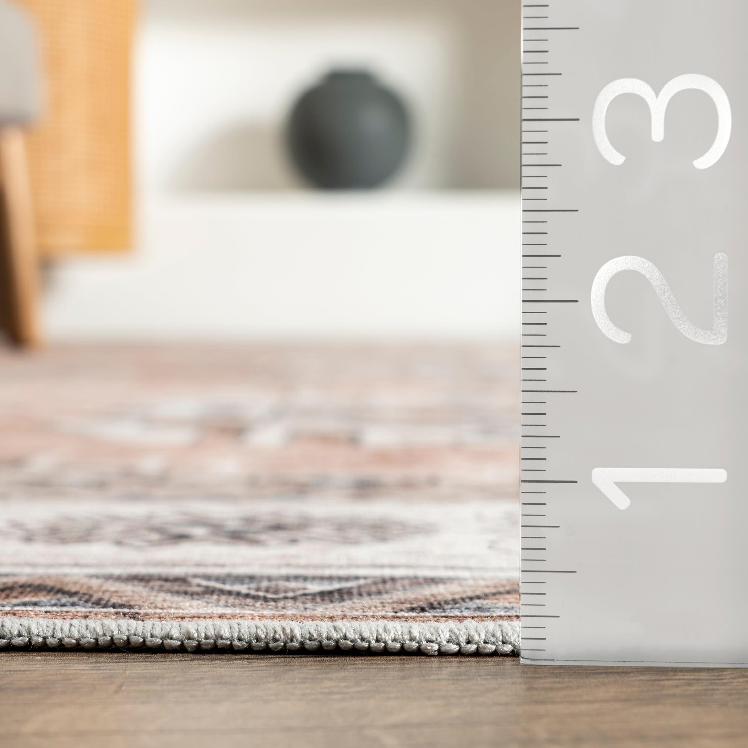 Nuloom Evelina Medallion 6x9 Spill Proof Machine Washable Indoor Area Rug for Living Room Bedroom Dining Room Kitchen, Light Orange/Ivory