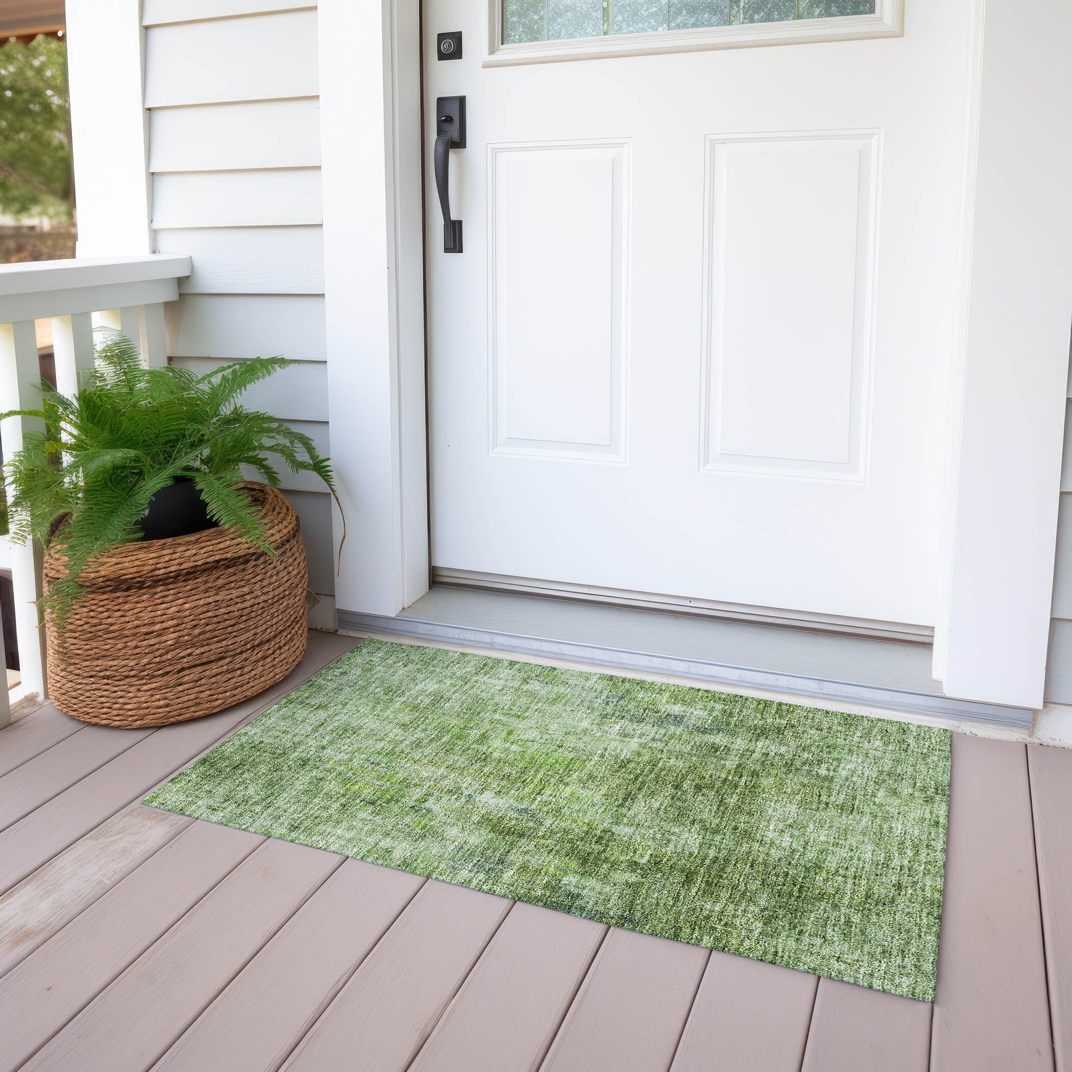 Olive Green Synthetic Flat Woven Reversible Rug 1'8" x 2'6"