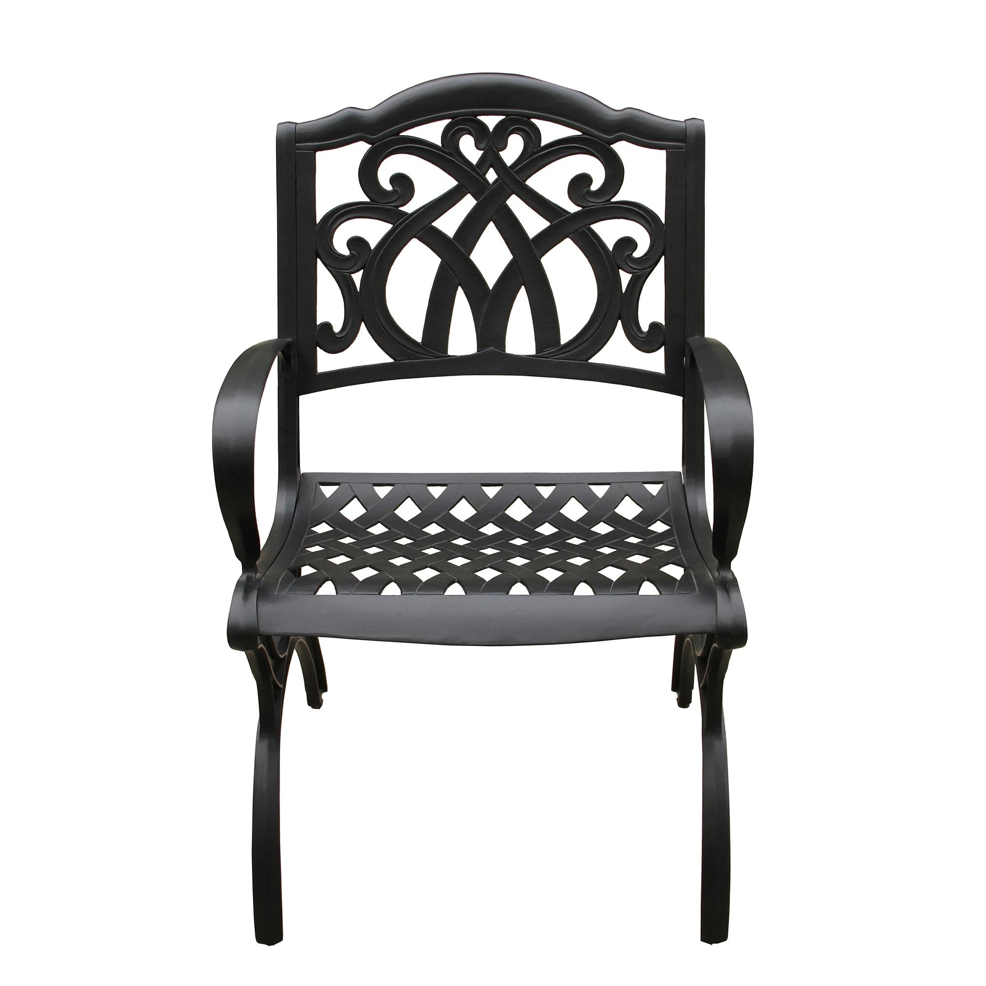 7pc Outdoor Dining Set with 59" Modern Ornate Mesh Aluminum Round Table & Luxury Chairs Black - Oakland Living