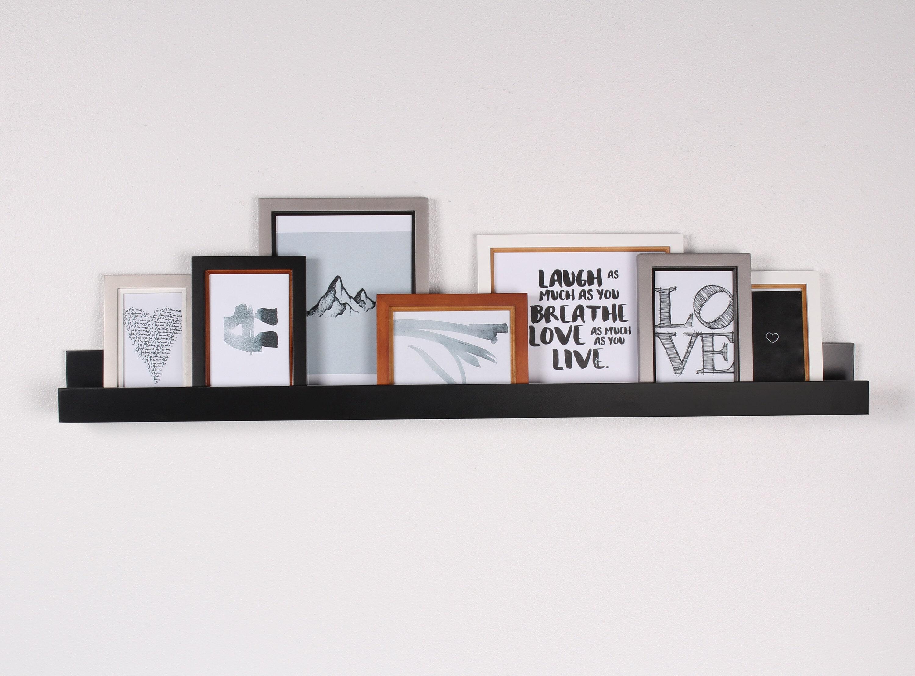 Wood Floating Wall Shelf Picture Frame Holder Ledge, Black