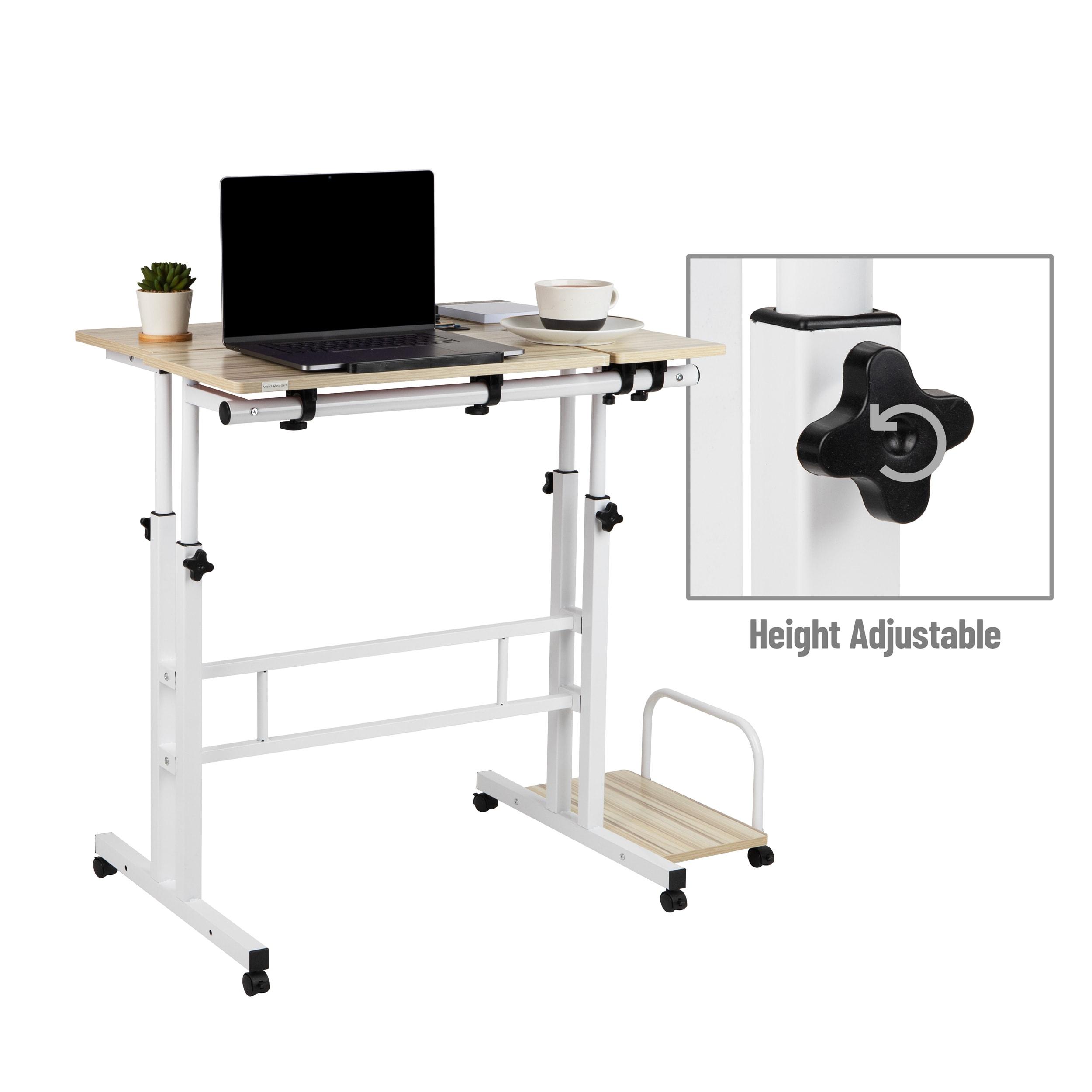 Mind Reader Standing Desk, Adjustable Height, Computer Desk, Laptop Desk, Portable, Rolling, 23.5"L x 19.5"W x 39"H, White