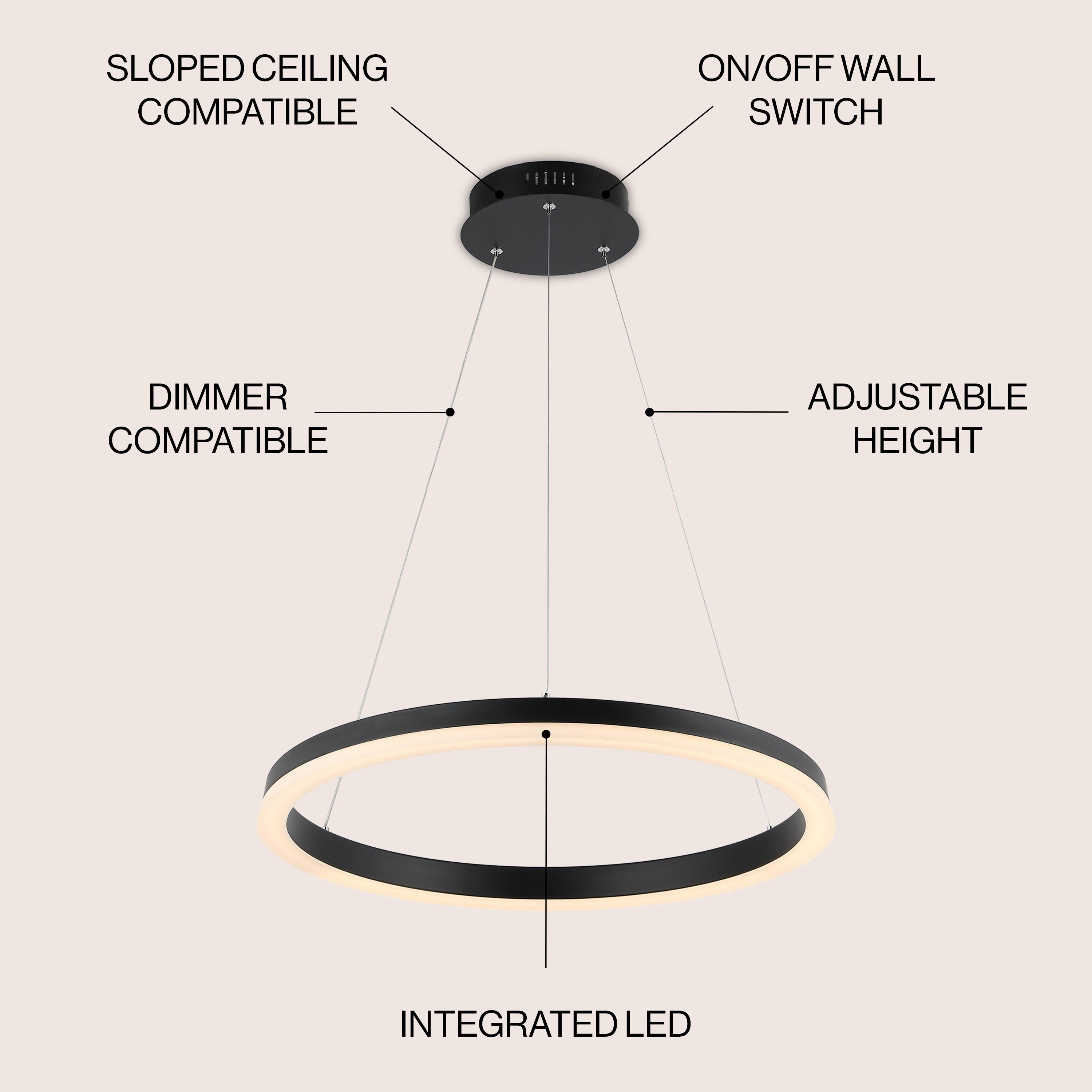 Brice 24" Round Integrated LED Metal Pendant, Matte Black