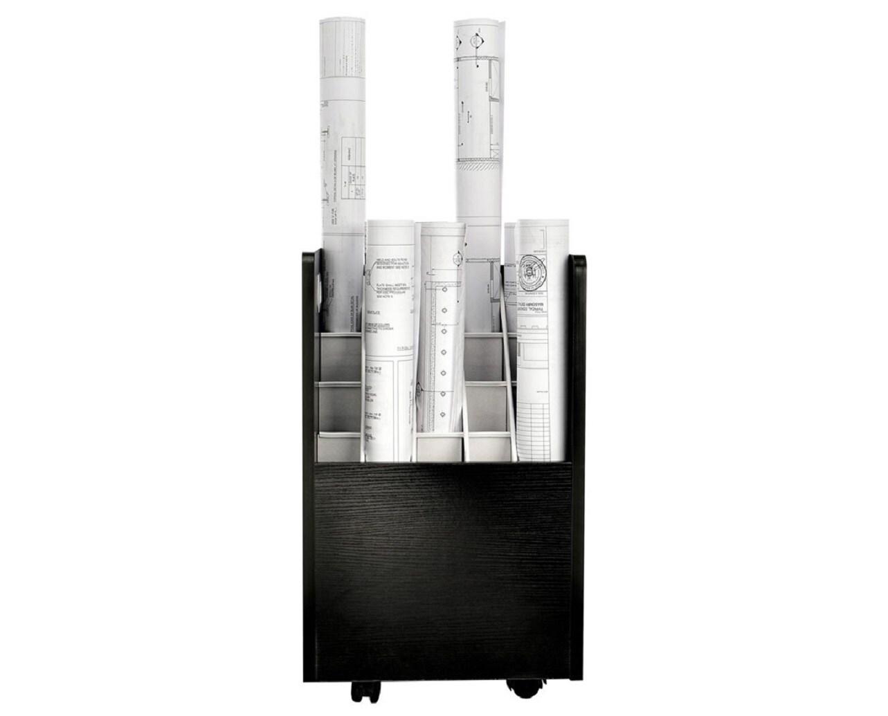 20-Slot Mobile Rolling Wood Blueprint Roll File Large Document Organizer
