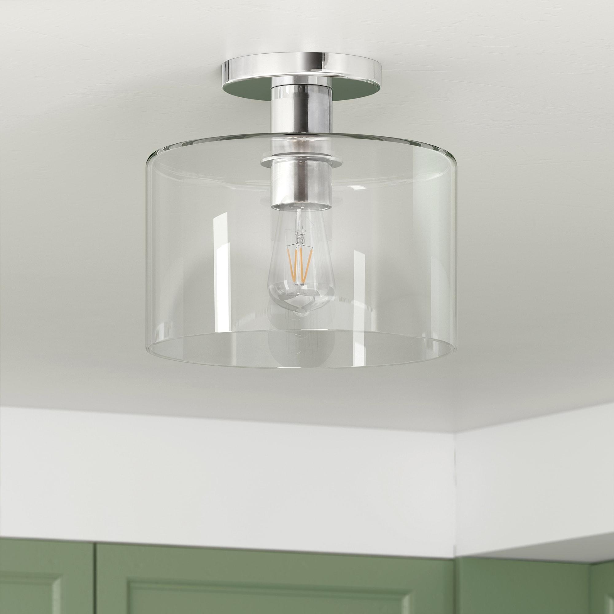Evelyn&Zoe 10" Polished Nickel Finish Metal/Glass Semi Flush Mount
