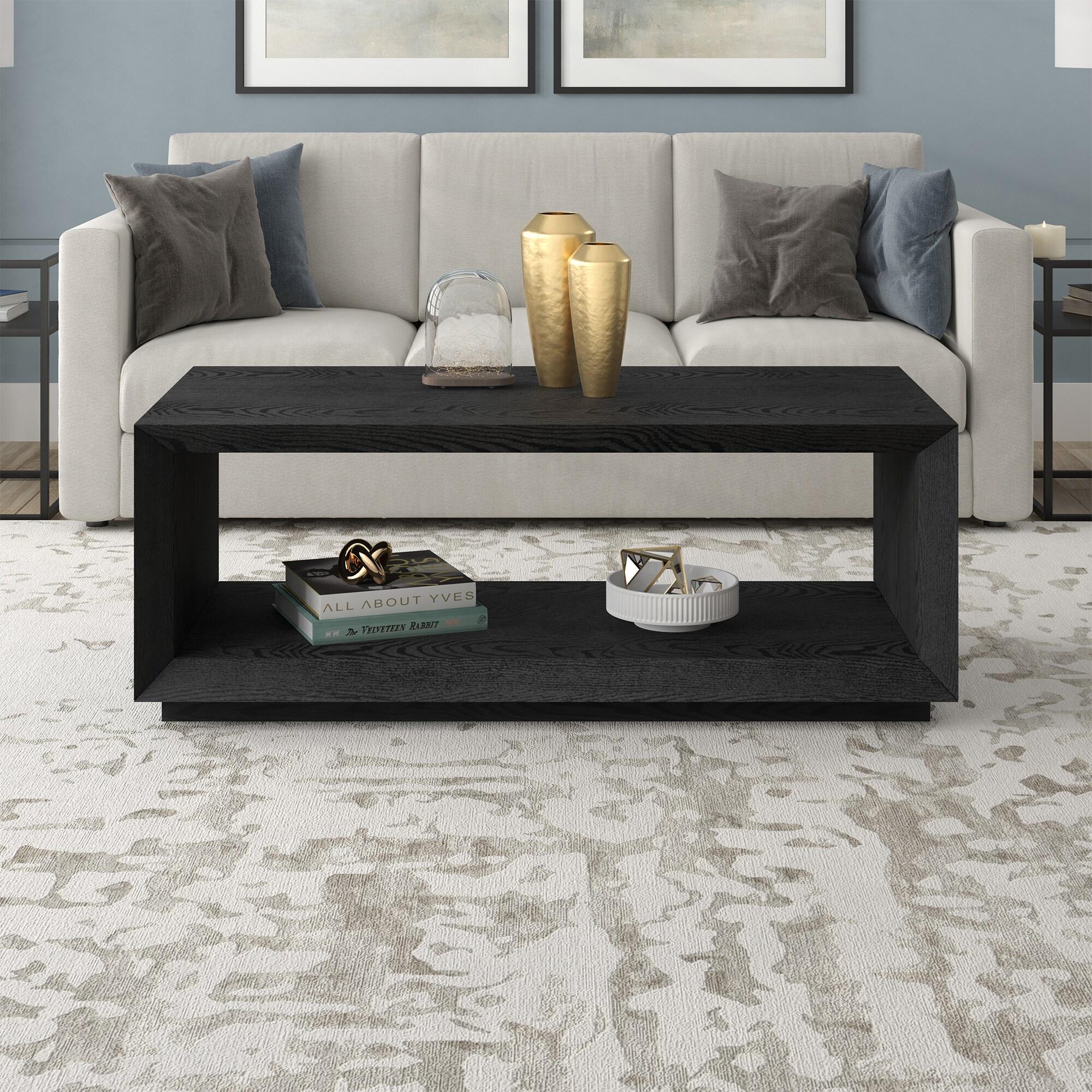 Evelyn&Zoe Tannen 48" Wide Rectangular Coffee Table, Black Grain