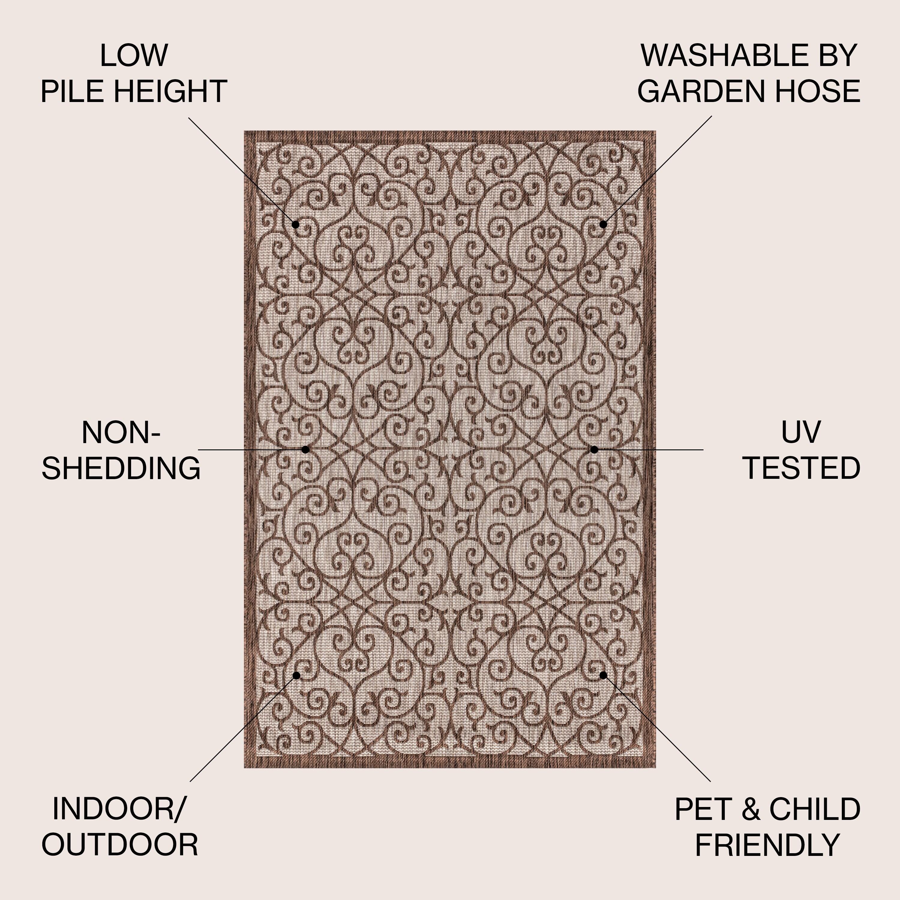5' Square Madrid Vintage Filigree Textured Weave Indoor/Outdoor Area Rug, Taupe/Espresso - JONATHAN Y
