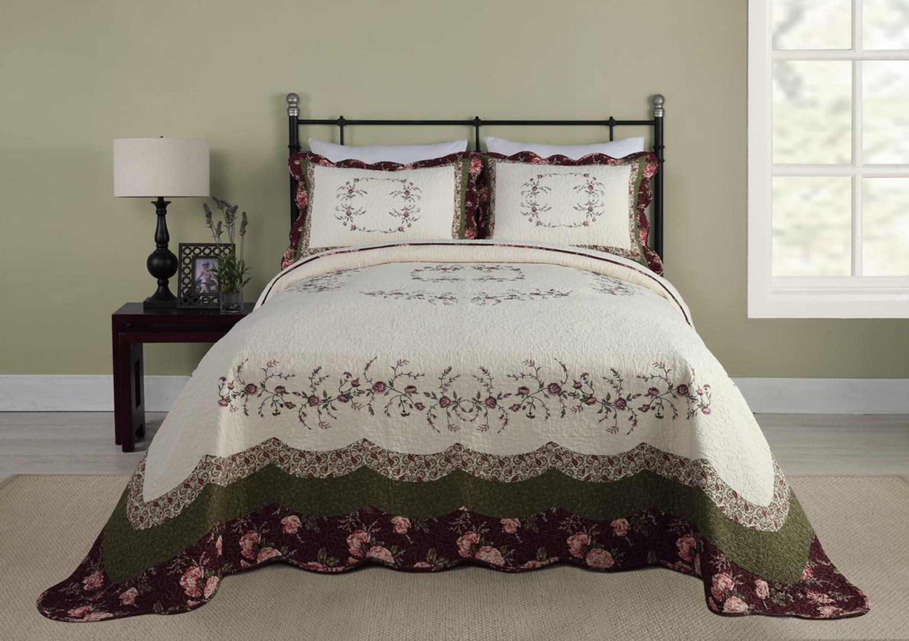 King Brooke Sham Ivory - Modern Heirloom: Embroidered Cotton Pillow Sham, Botanical Pattern, Machine Washable