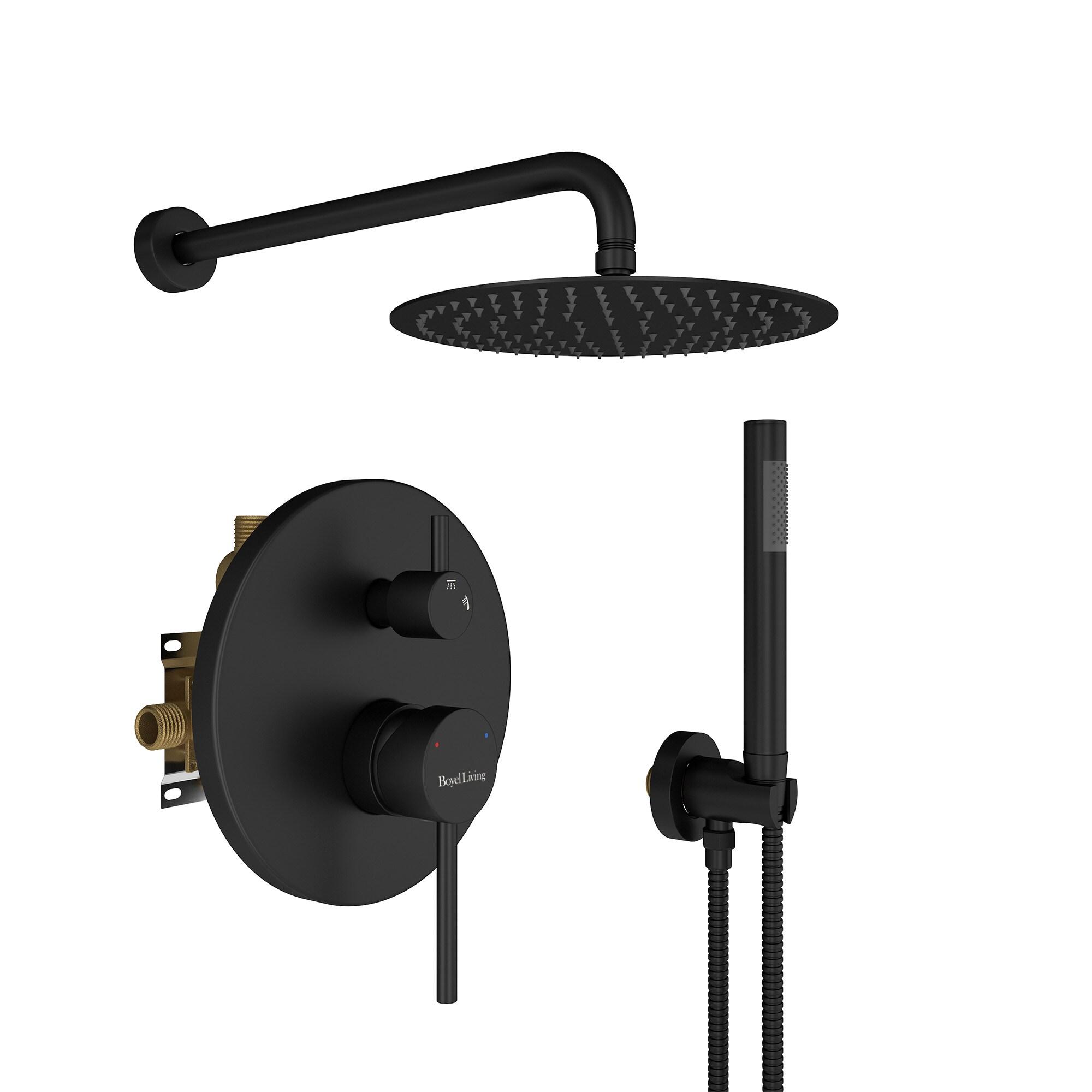 High-Pressure Shower System with 10 Inch Round Rain Shower Head and Handheld Wall Mounted, Shower Faucet Set Combo Set with 2 in 1 Handheld Showerhead for Bathroom, Matte Black