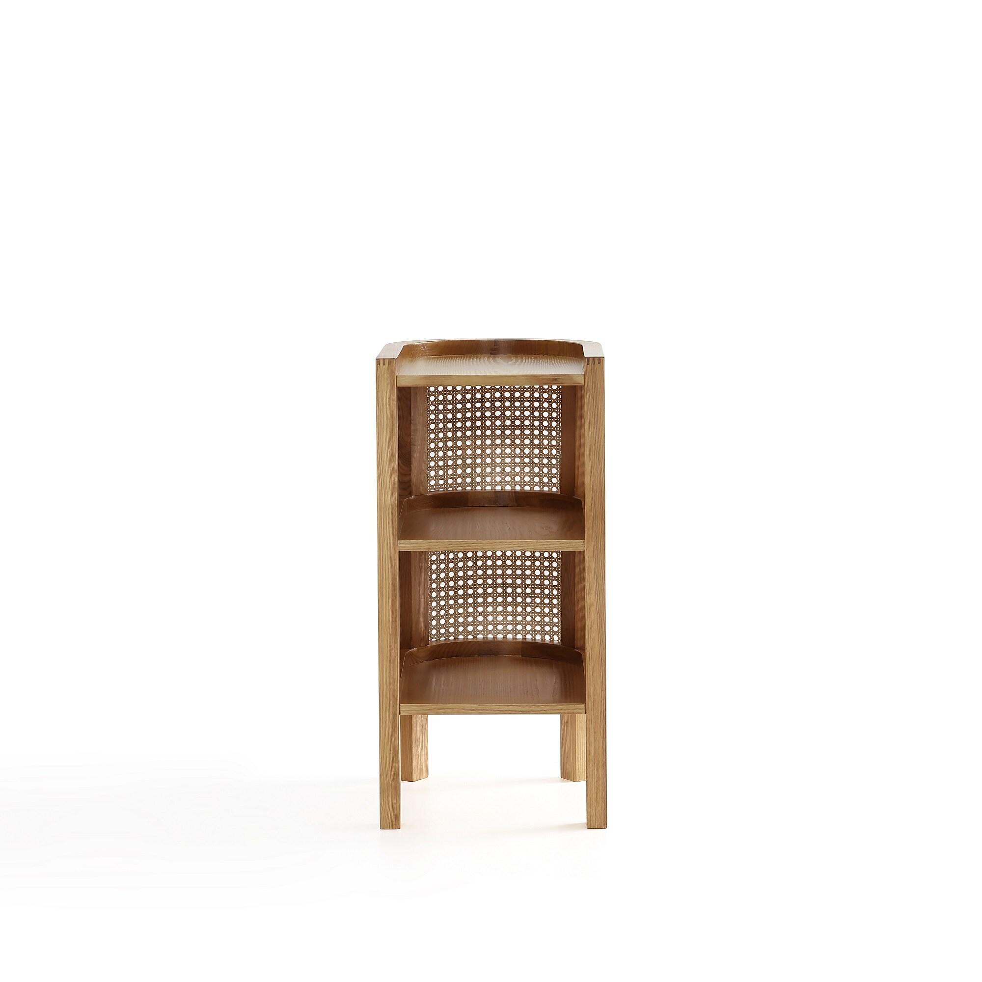 Set of 2 Versailles End Tables Natural - Manhattan Comfort: Boho Ash Wood, Half Moon, Fixed Shelves