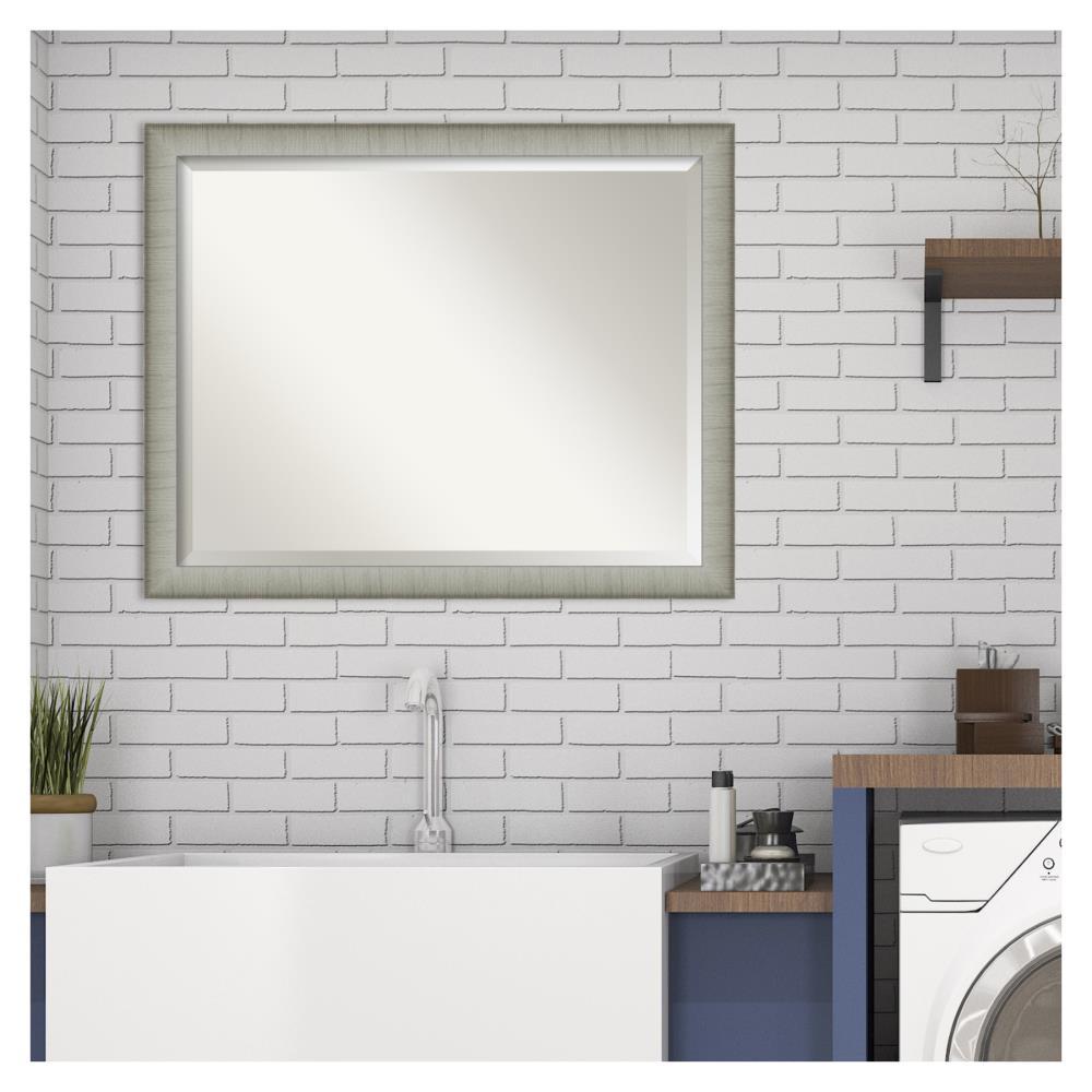 31" x 25" Elegant Brushed Framed Bathroom Vanity Wall Mirror Pewter - Amanti Art: No Assembly, Wall Mount