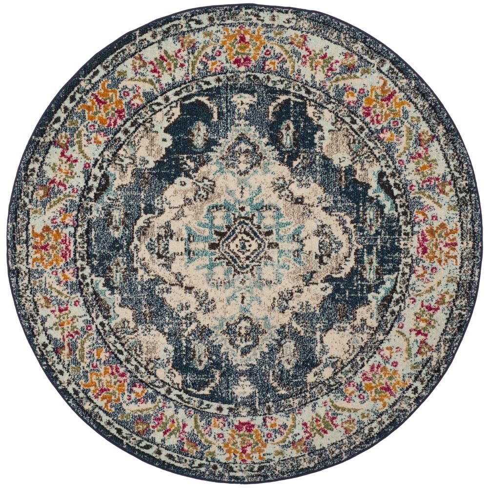 Monaco MNC243 Power Loomed Indoor Area Rug - Navy/Light Blue - 5' Round - Safavieh.