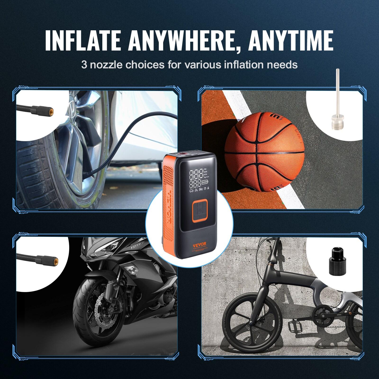 Tire Inflator Air Compressor Dual-Cylinder 12000mAh Rechargeable Pump with LCD Pressure Gauge for Car Motorcycle Bike