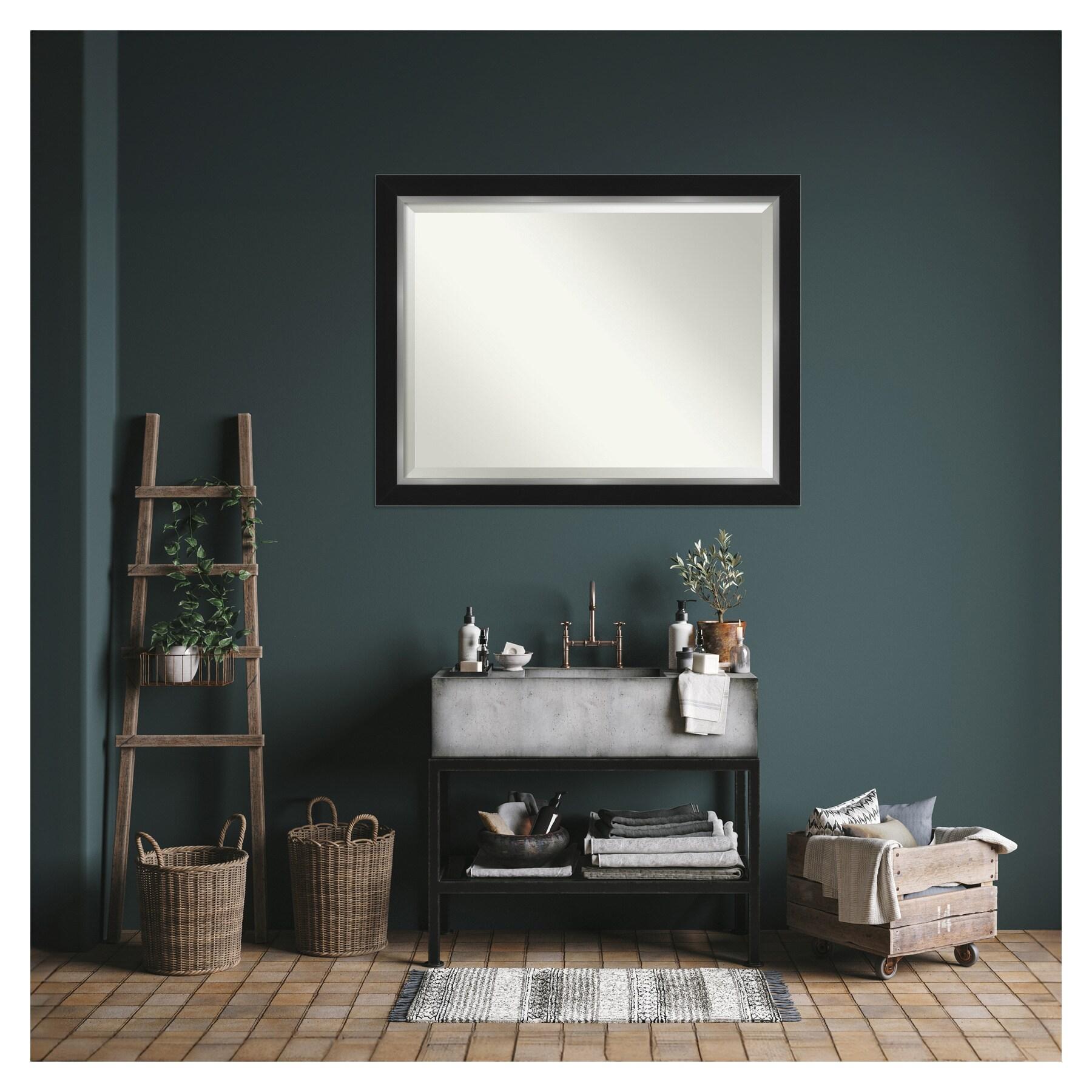 Amanti Art Beveled Bathroom Wall Mirror - Eva Black Silver Frame Eva Black Silver Outer Size: 45 x 35 in