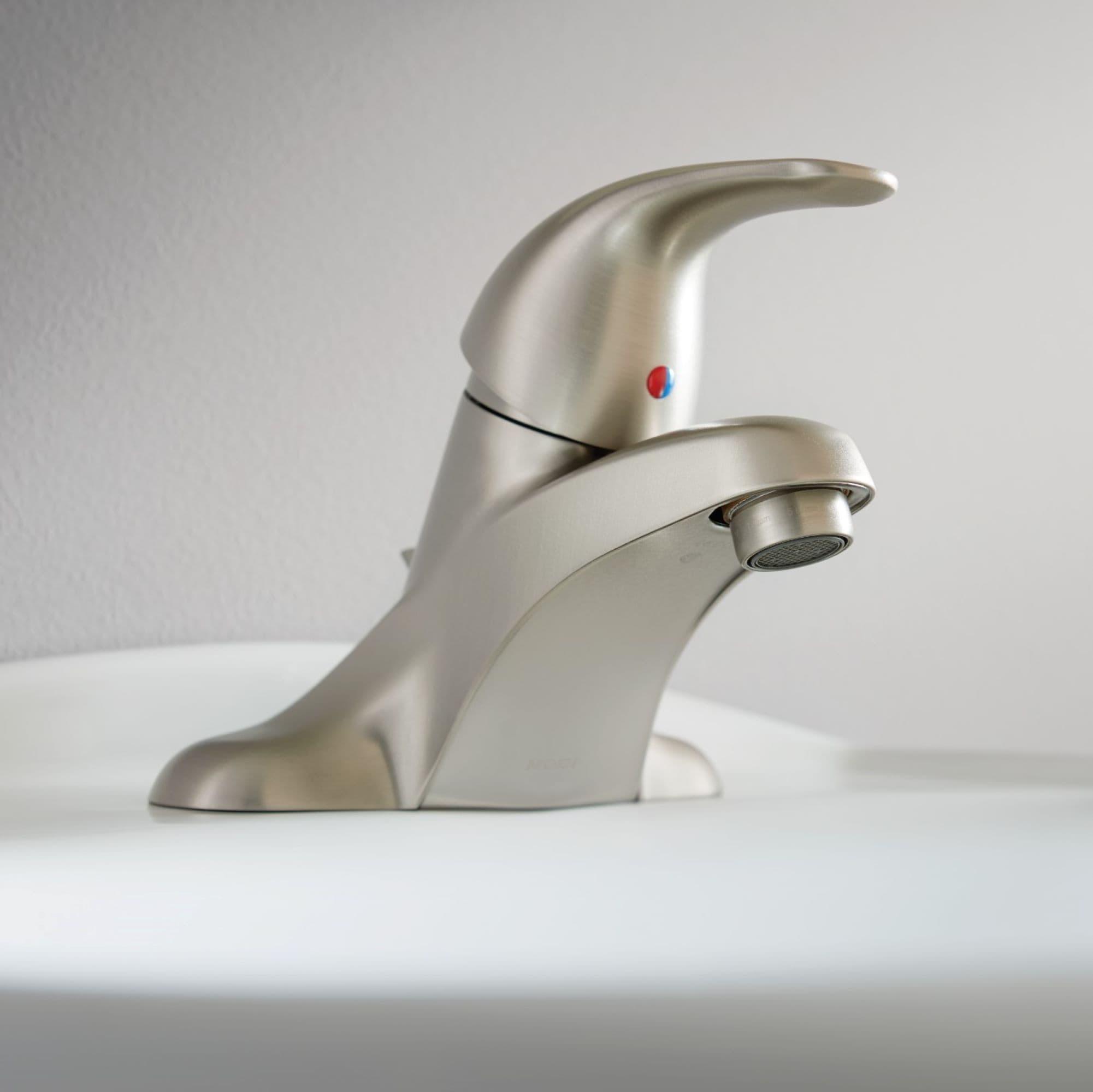 Moen Adler 4 in. Centerset Single-Handle Low-Arc Bathroom Faucet in Spot Resist Brushed Nickel