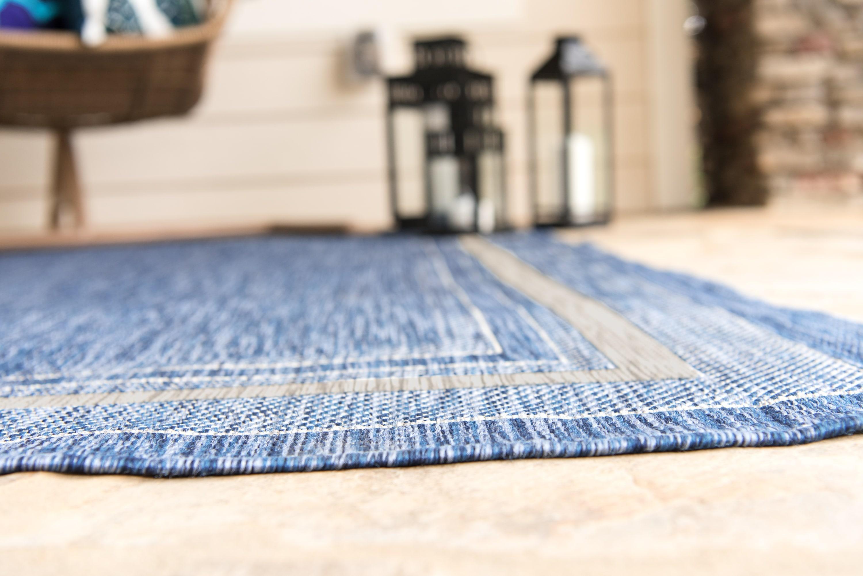 Unique Loom 6' 1 x 9' 0 Rectangle Indoor/Outdoor Border Blue Area Rug