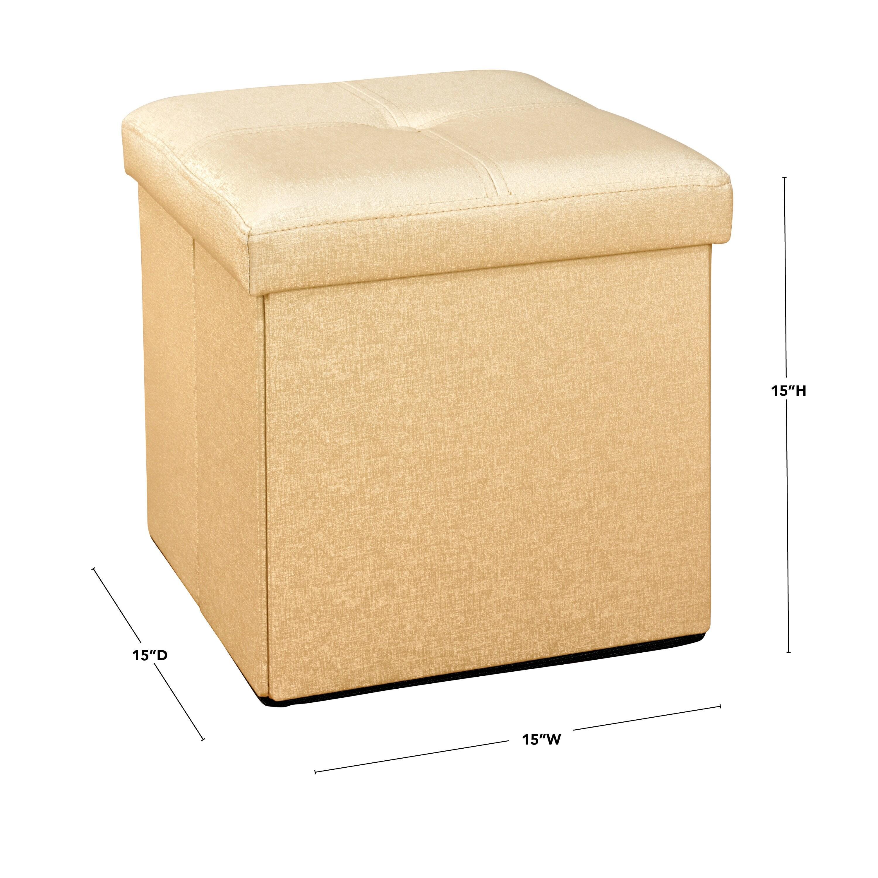 Simplify Faux Leather Folding Storage Ottoman Cube (F-0646-MET-GOLD)