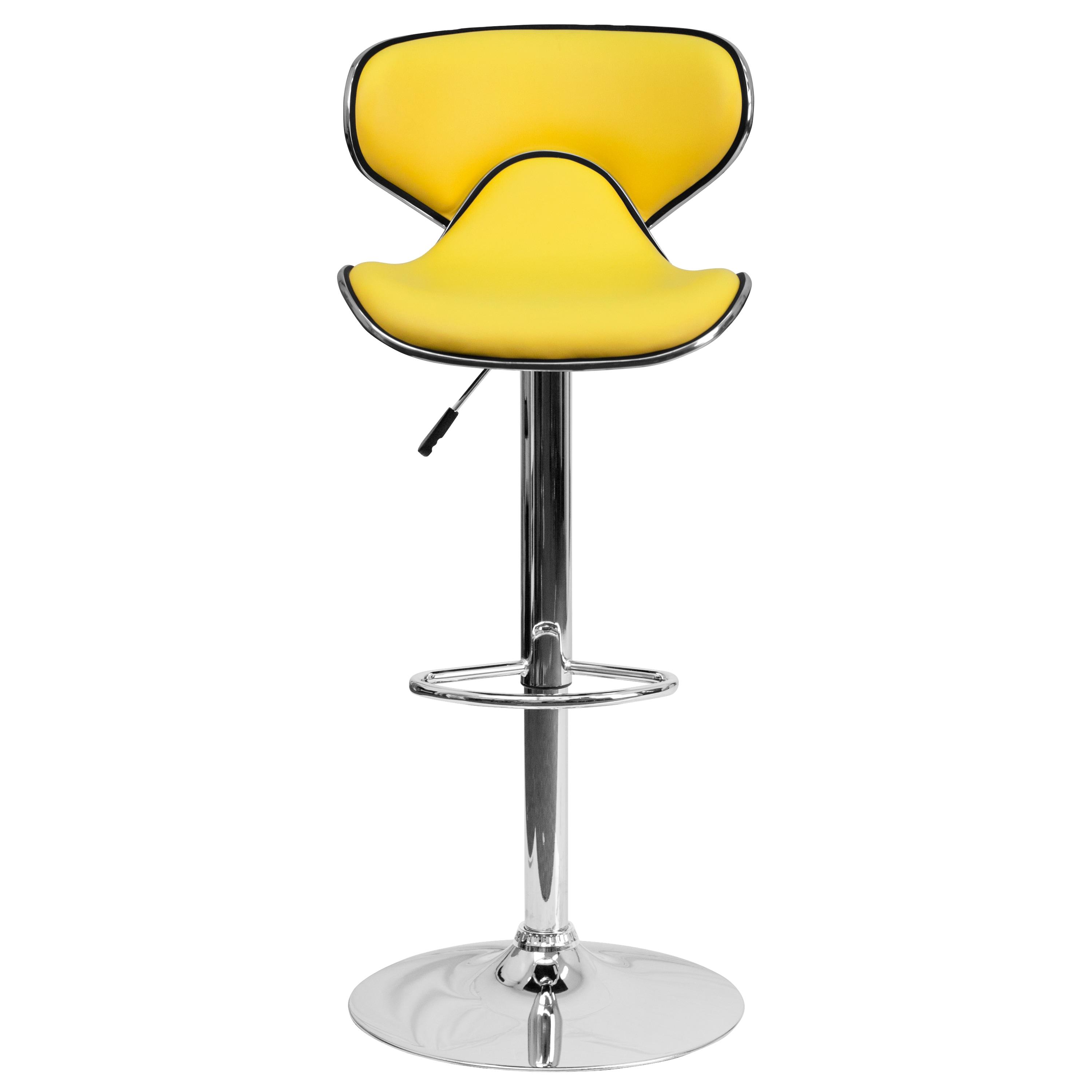 Flash Furniture Contemporary Cozy Mid-Back Yellow Vinyl Adjustable Height Barstool with Chrome Base