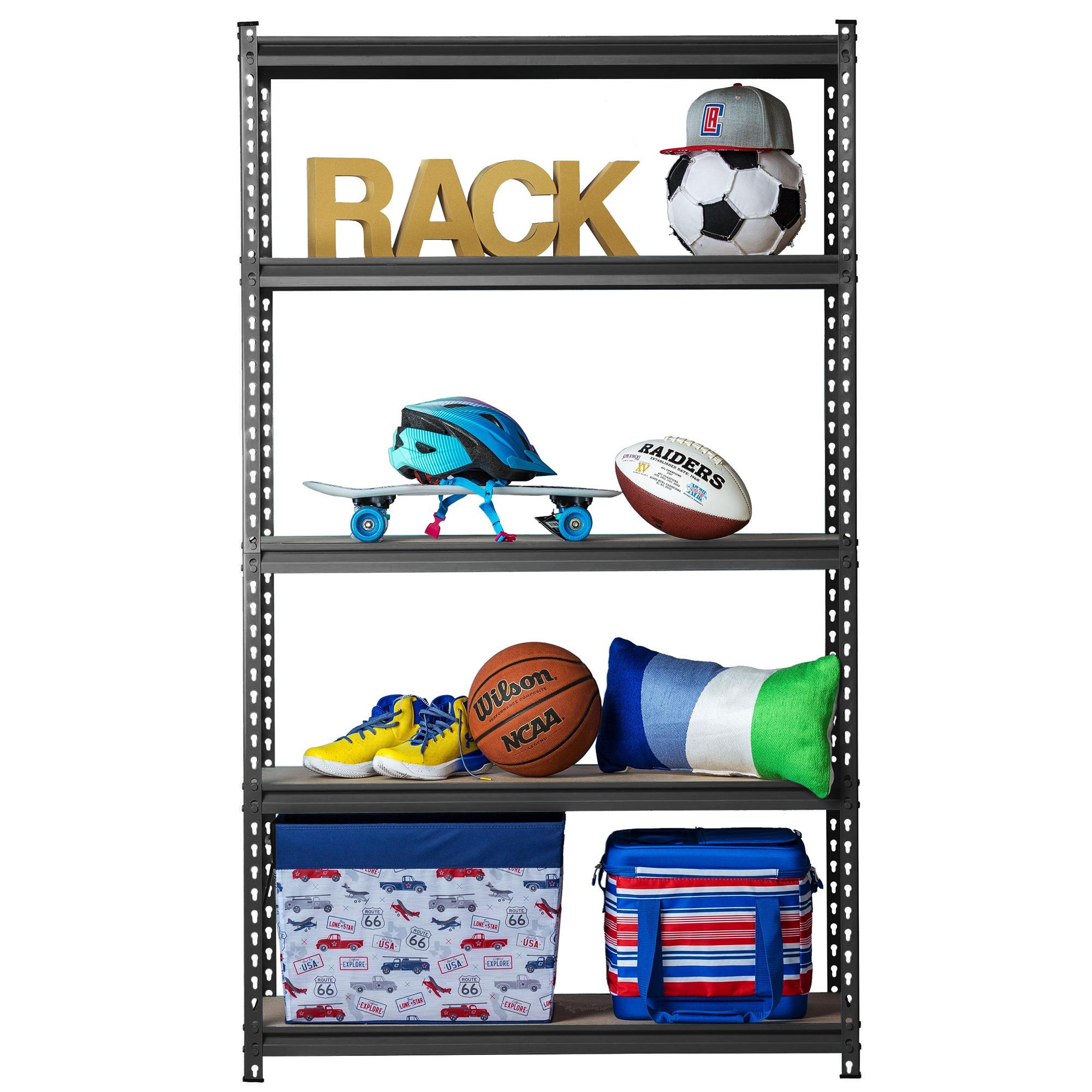 King's Rack 5-Tier Metal Boltless Storage Shelving in Black and Wooden