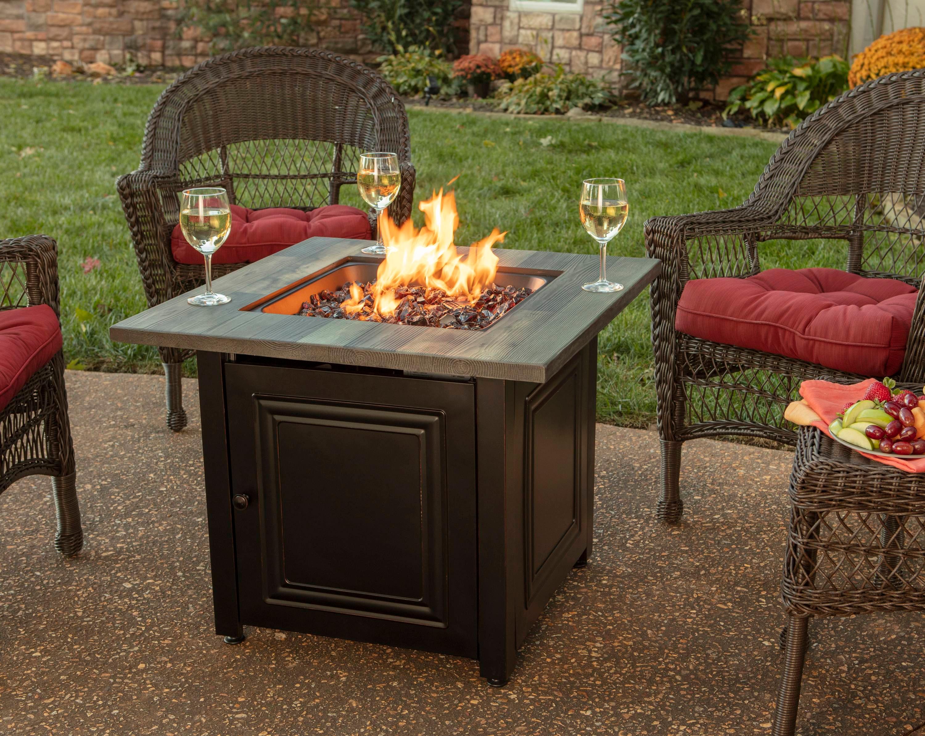 Burlington by Endless Summer, 30" Square LP Gas Outdoor Fire Pit with Faux Wood Mantel