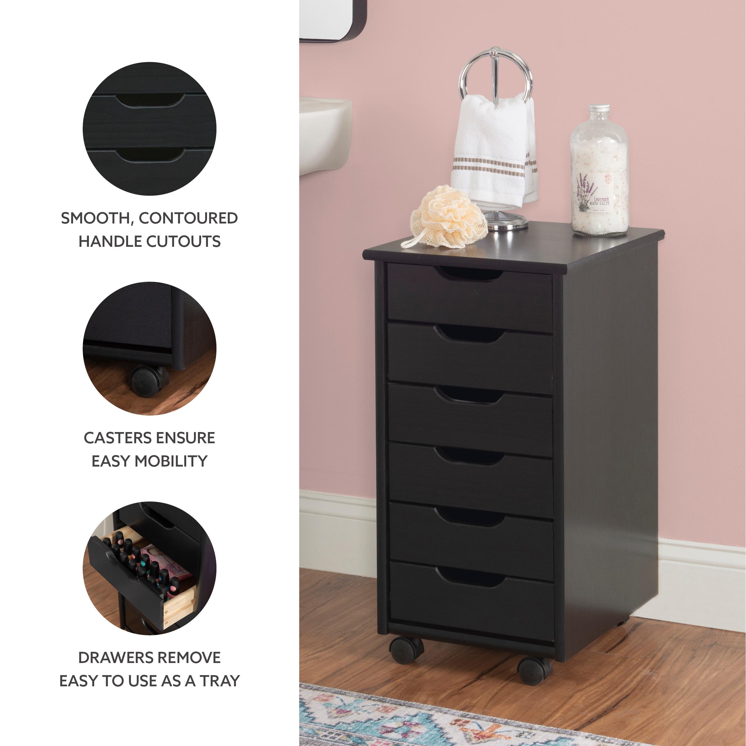 Cary Transitional 6 Drawer Solid Wood Rolling Storage Cart with Casters - Linon